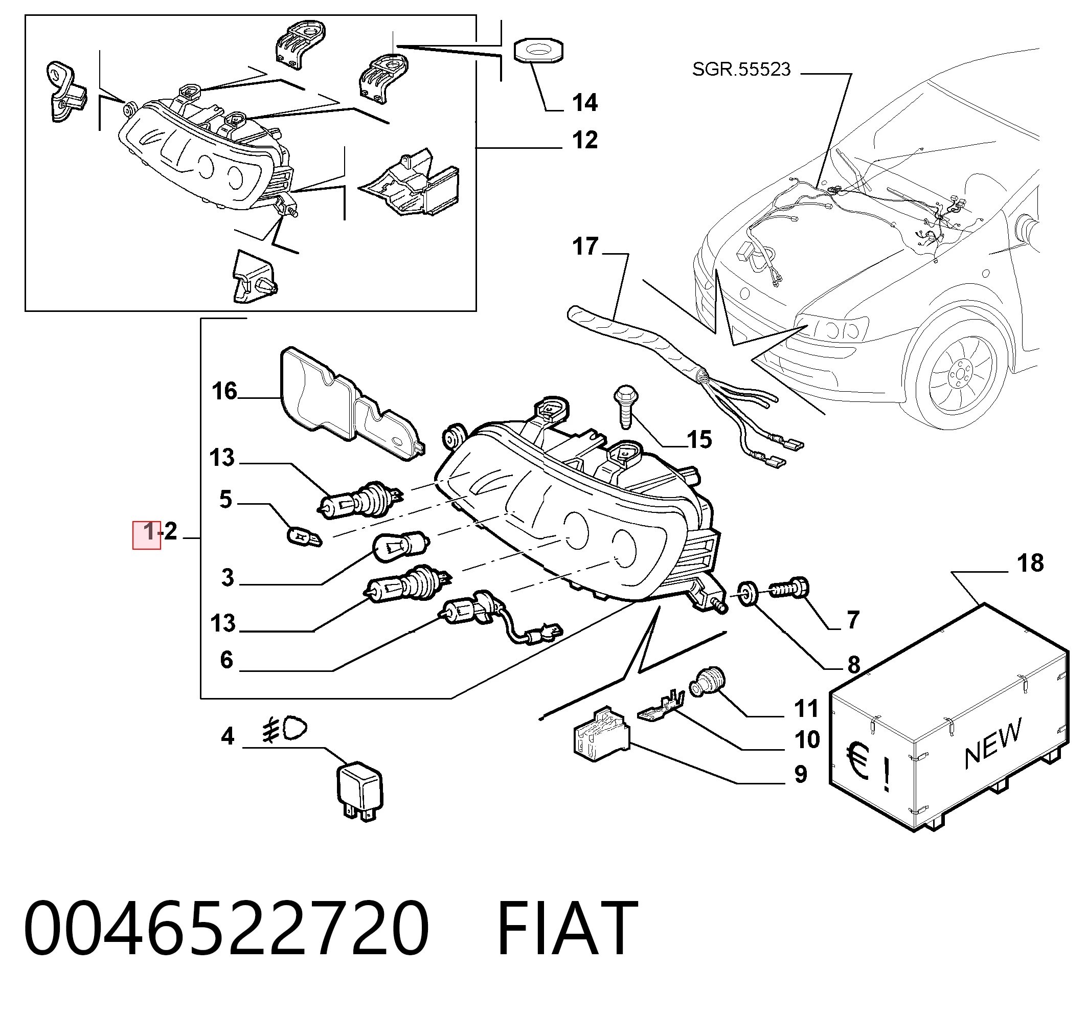 Luz esquerda para Fiat Punto II 188