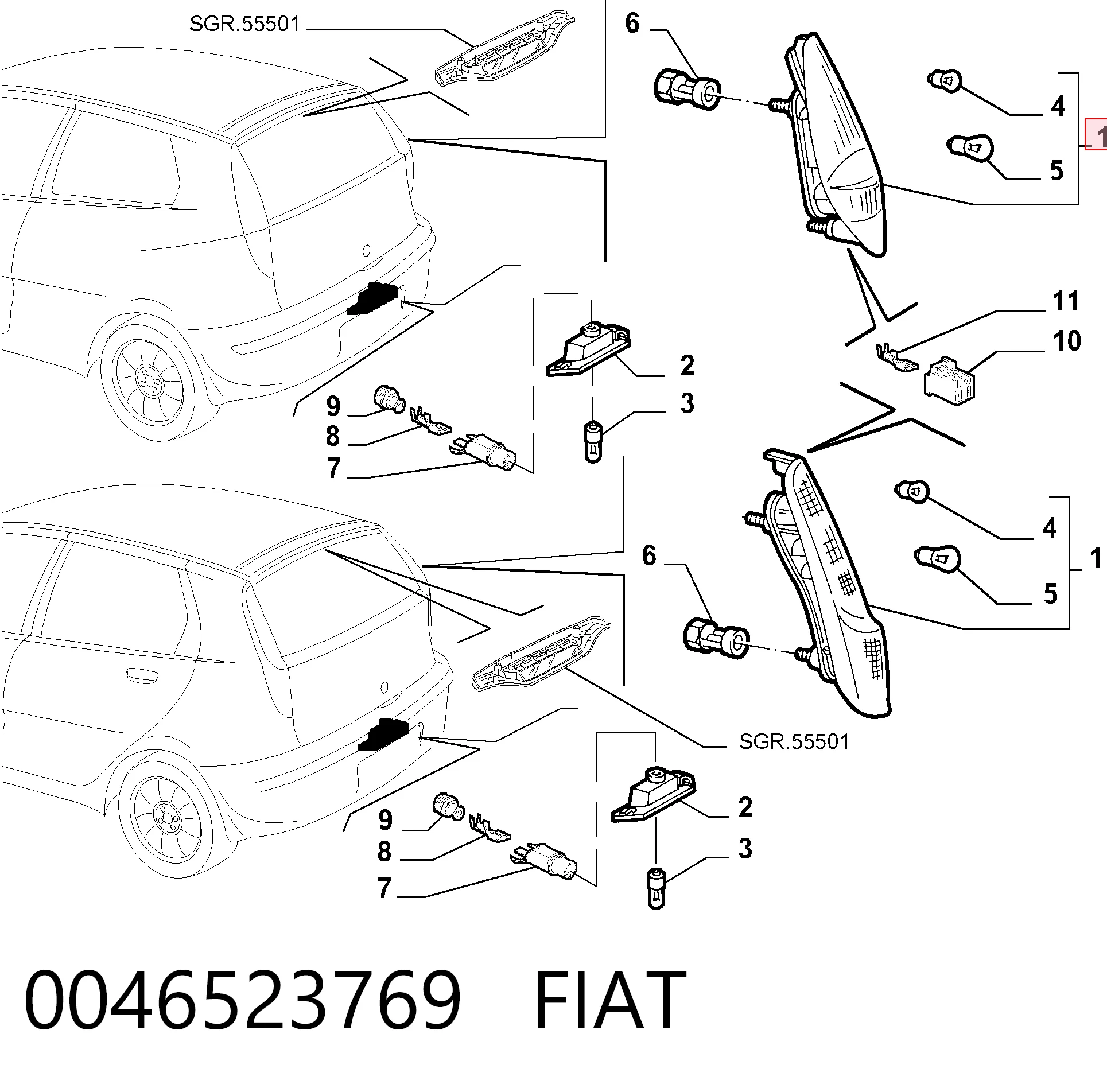 Lanterna traseira direita para Fiat Punto II 188