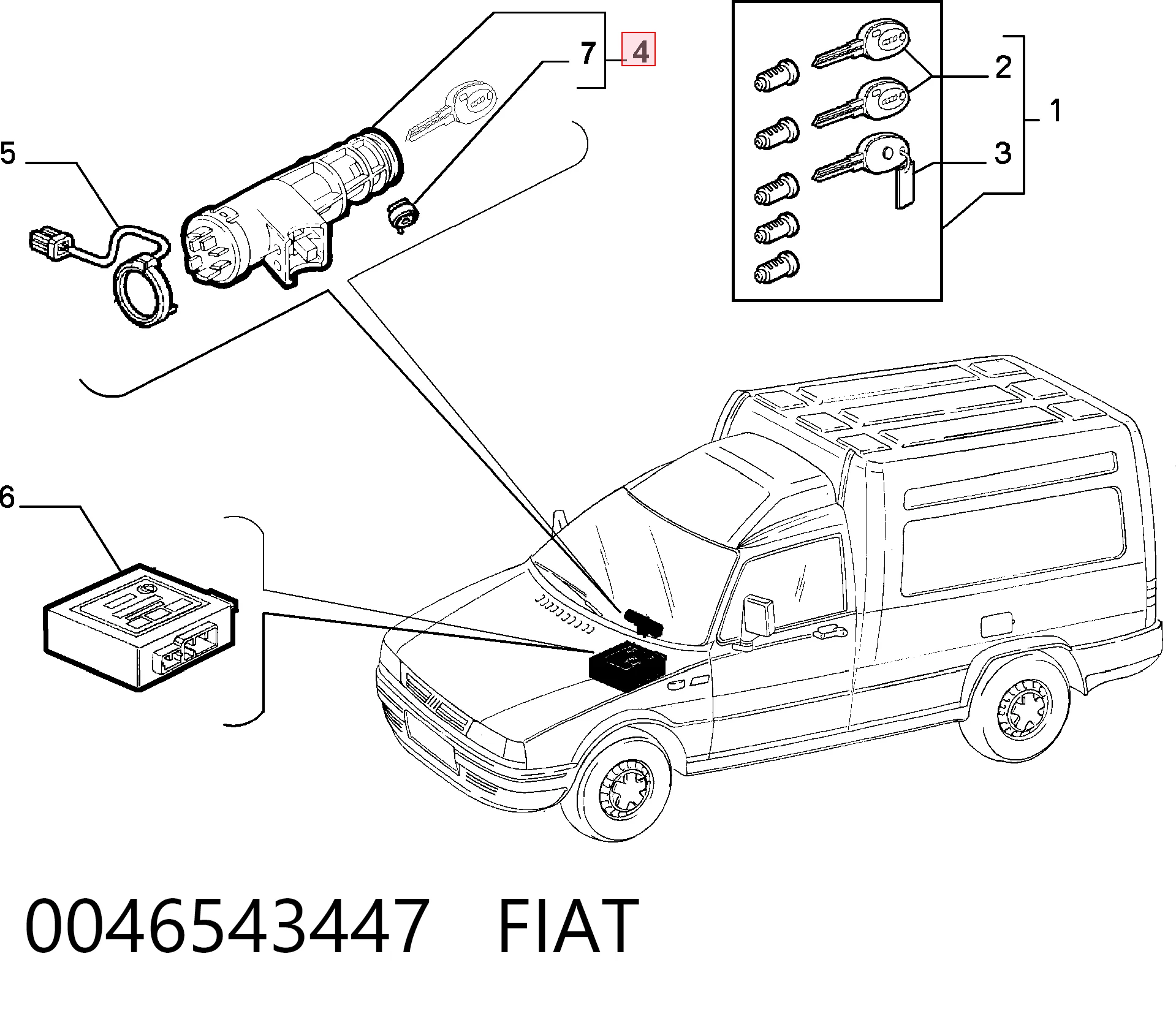  Fecho de ignição Fiat Fiorino сaixa (146 Uno) (1988 - 2001) 