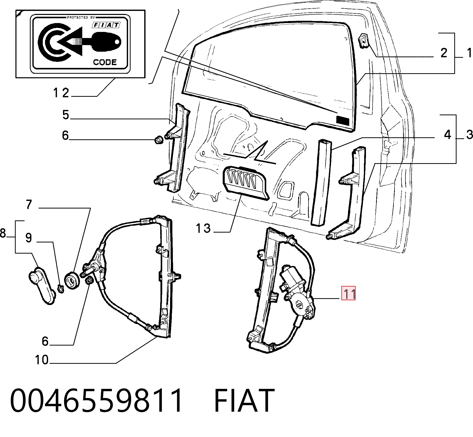 Mecanismo de acionamento de vidro da porta dianteira direita Fiat Bravo 182 ao melhor preço