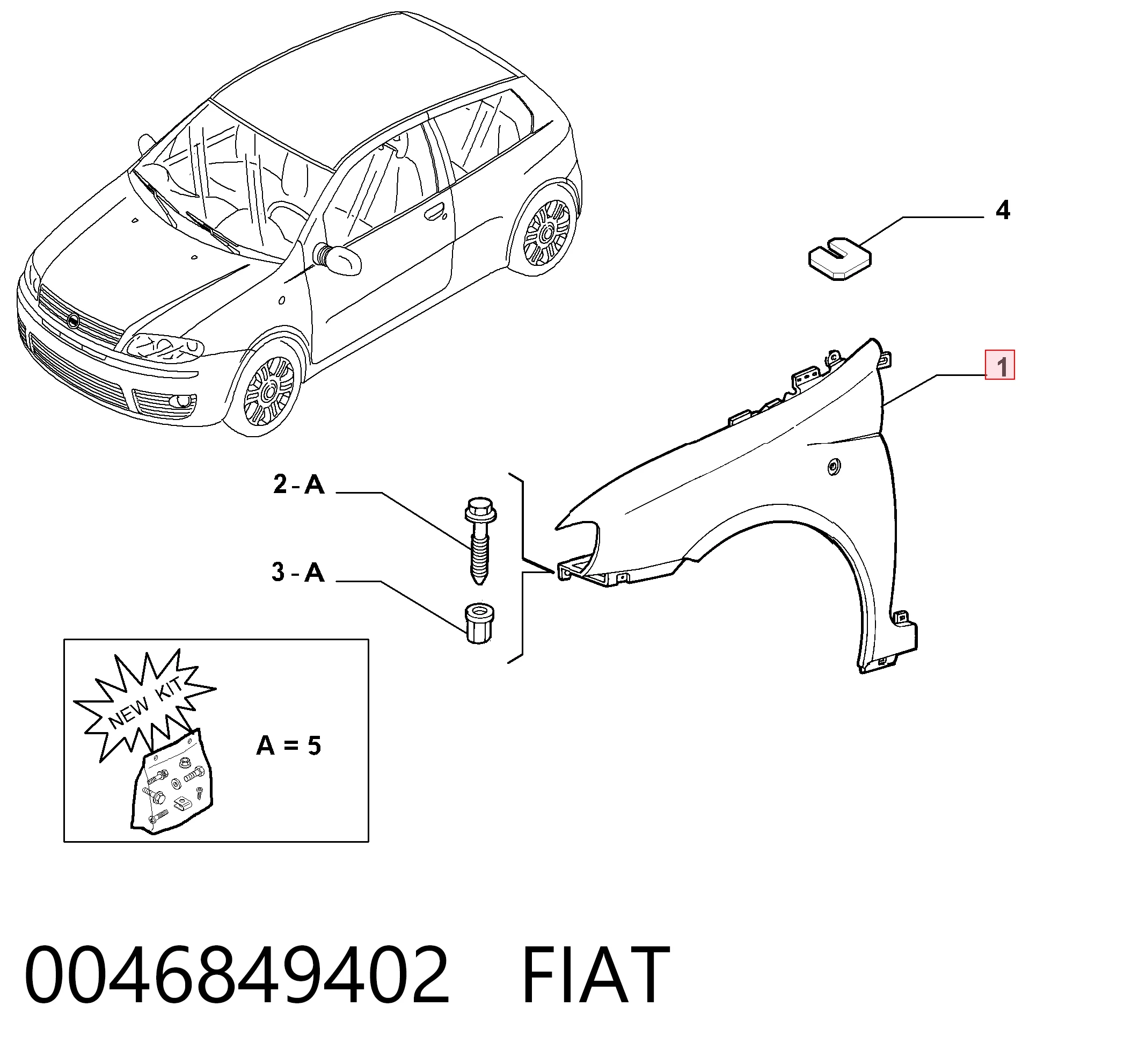 Pára-lama dianteiro direito para Fiat Punto II 188