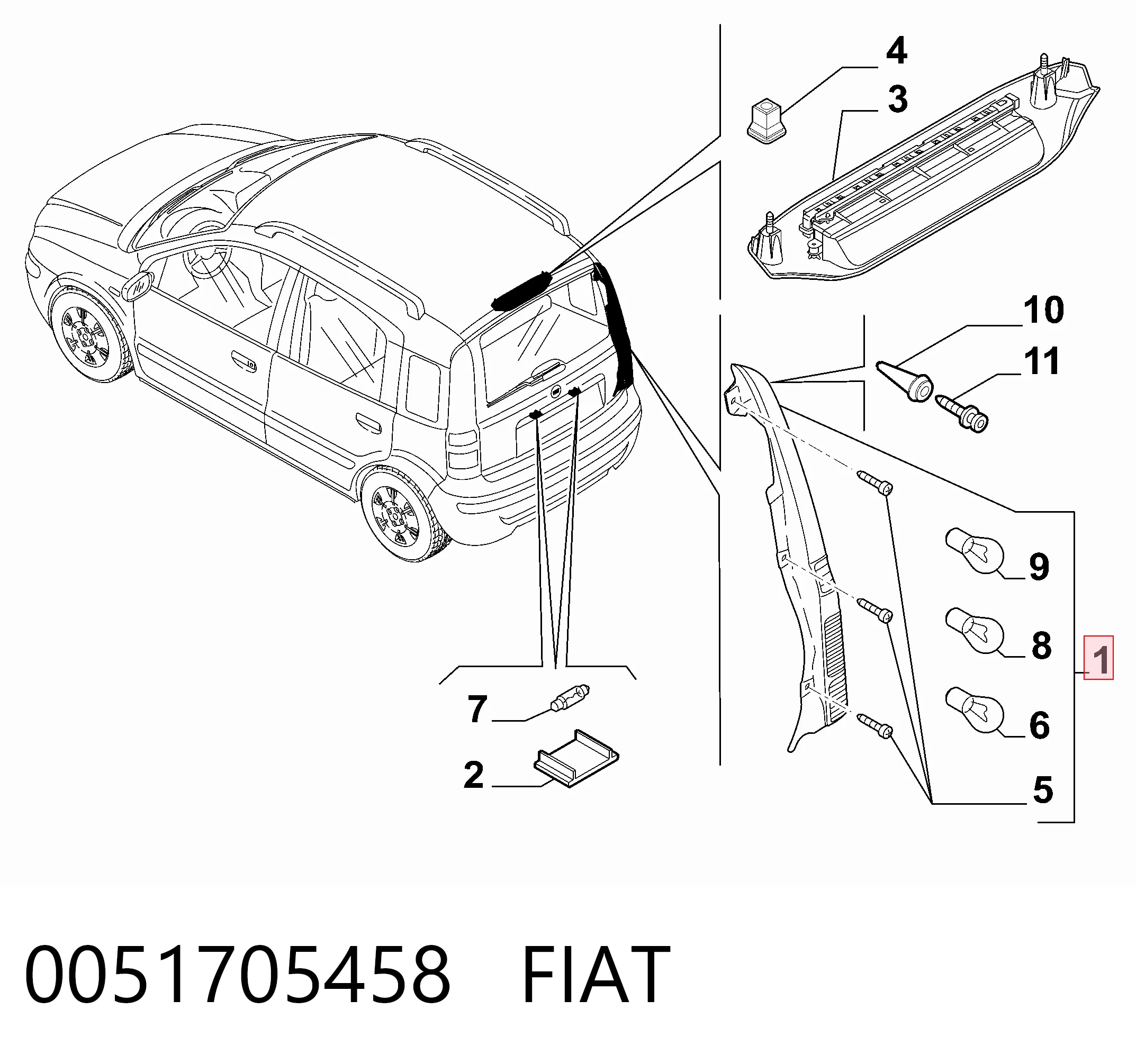 Lanterna traseira direita para Fiat Panda II 169A
