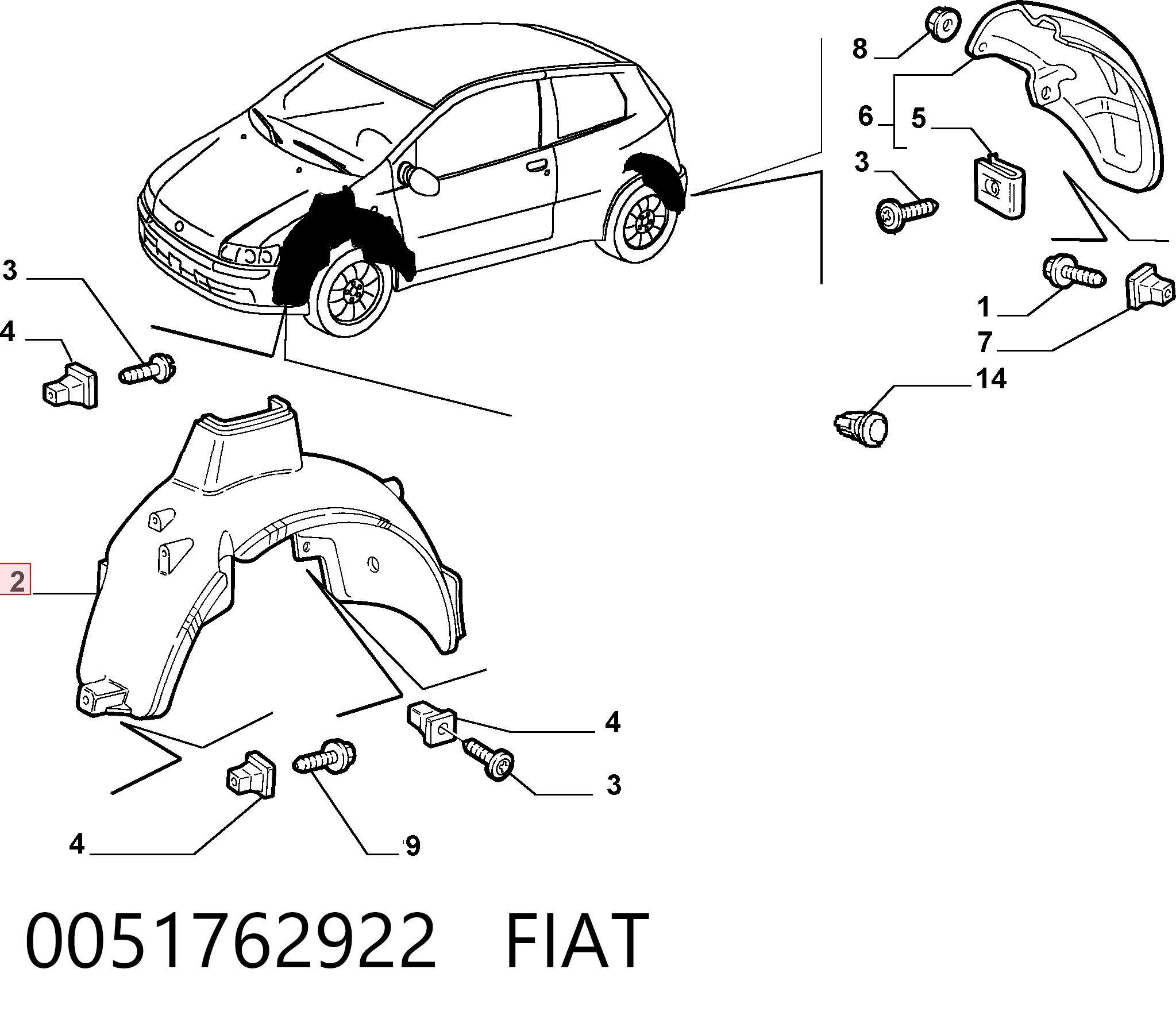  Guarda-barras direito do pára-lama dianteiro Fiat Punto II hatchback (188) (1999 - 2012) II