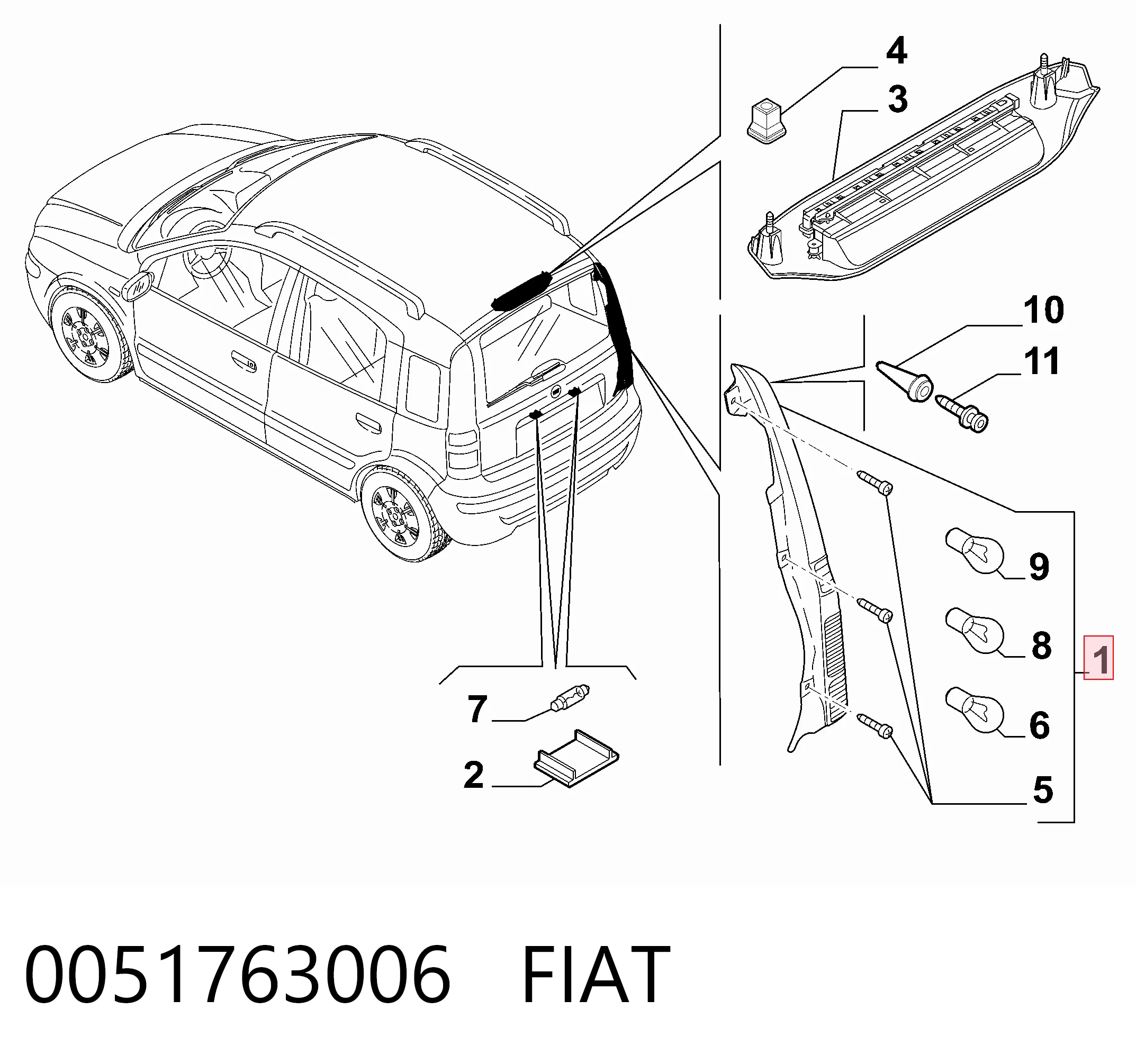  Lanterna traseira direita Fiat Panda II hatchback (169A) (2003 - 2013) II