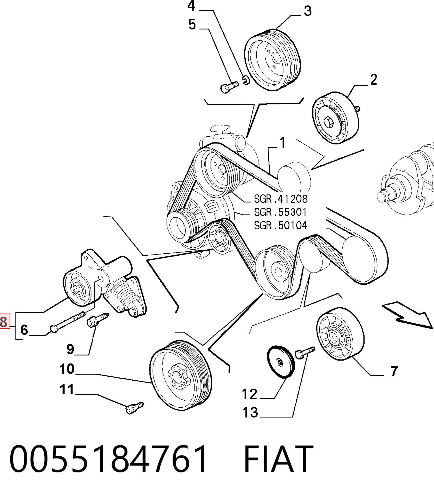 0055184761 Fiat/Alfa/Lancia Reguladora de tensão da correia de transmissão