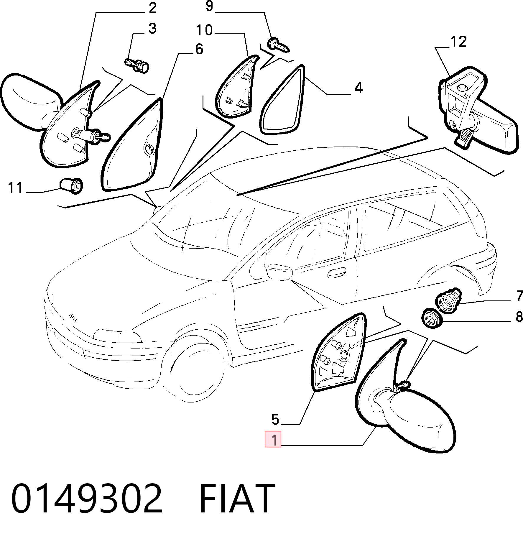 Espelho de retrovisão esquerdo para Fiat Punto I 176