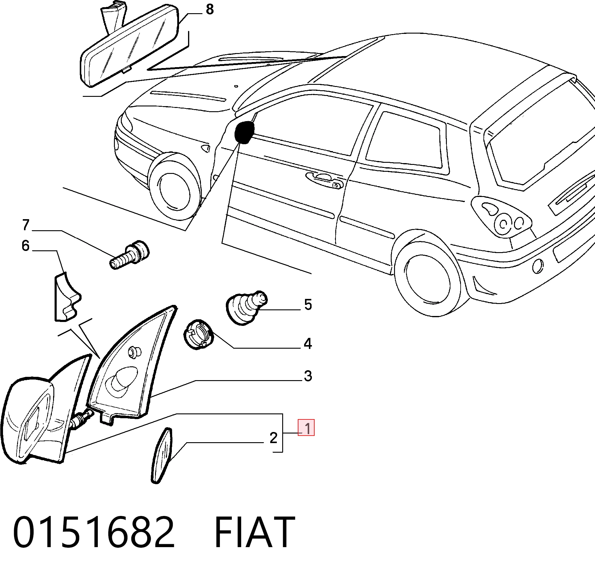 Espelho de retrovisão esquerdo para Fiat Bravo I 182