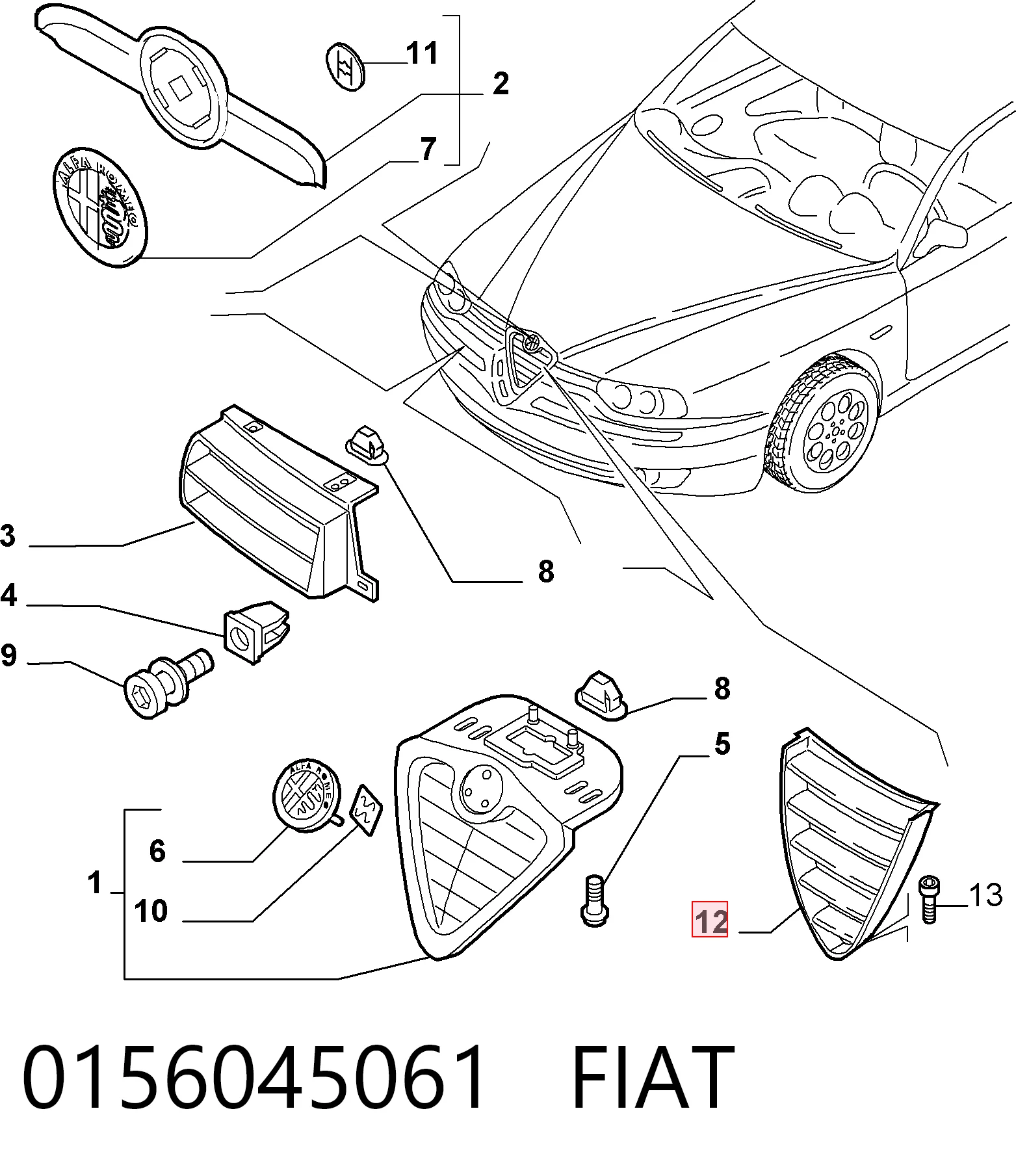  Grelha do radiador Alfa Romeo 156 sedan (932) (1997 - 2005) 