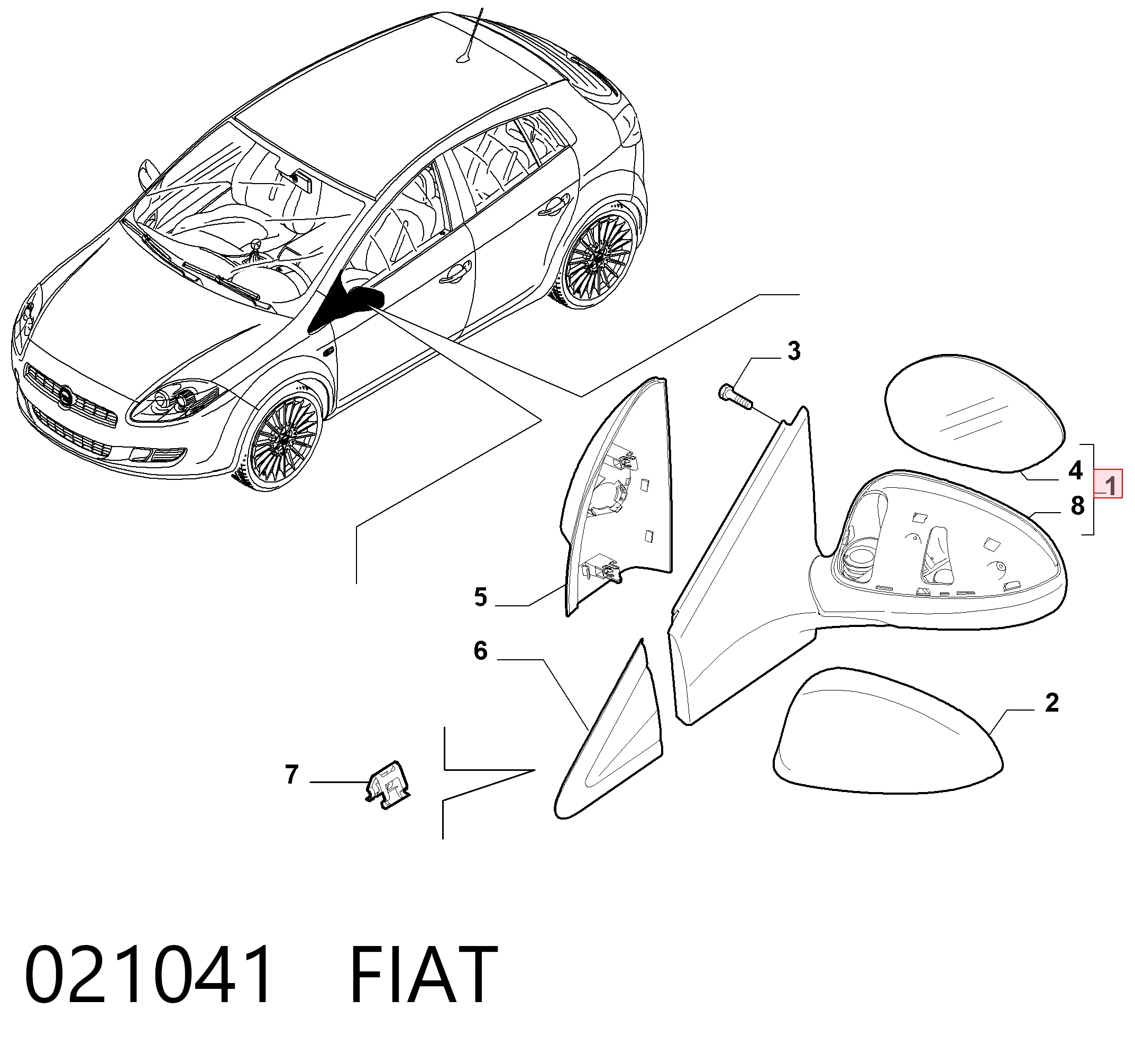 021041 Fiat/Alfa/Lancia Espelho de retrovisão esquerdo