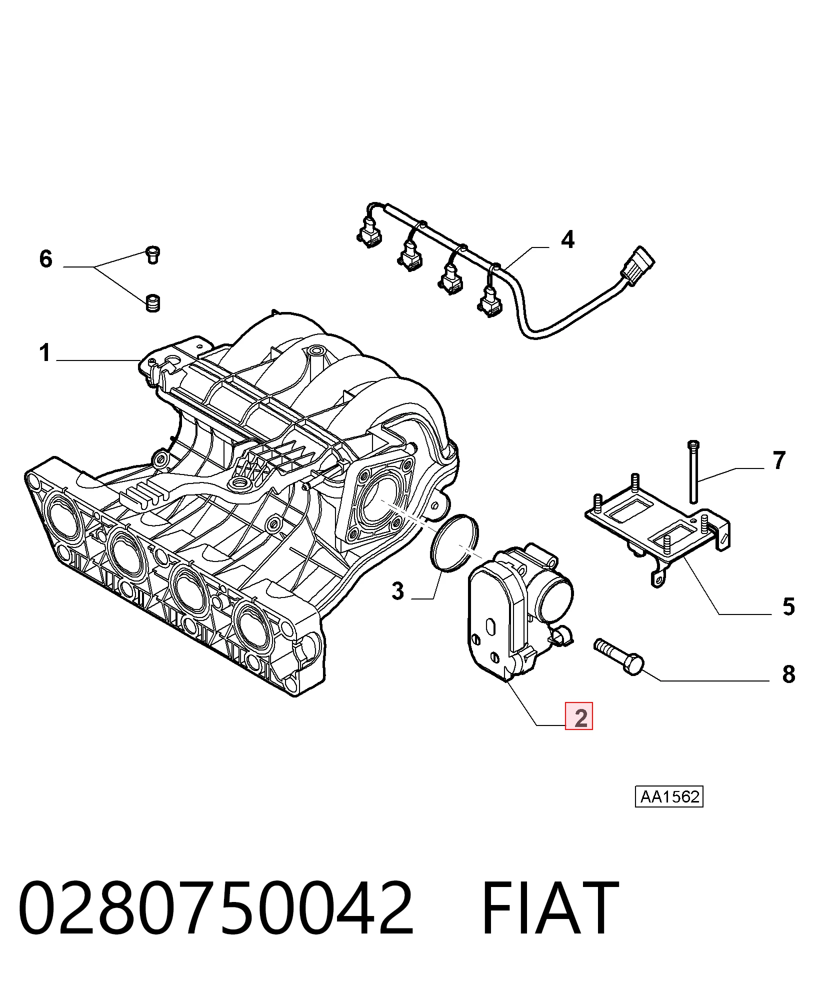 0280750042 Fiat/Alfa/Lancia Válvula de borboleta montada