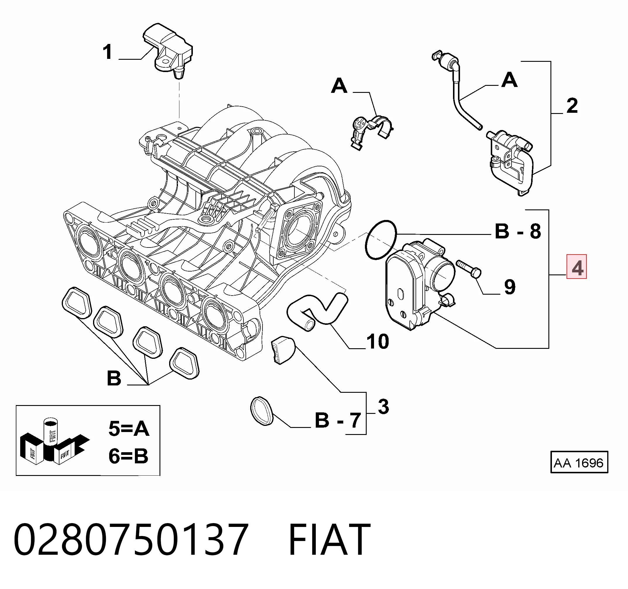 0280750137 Fiat/Alfa/Lancia Válvula de borboleta montada