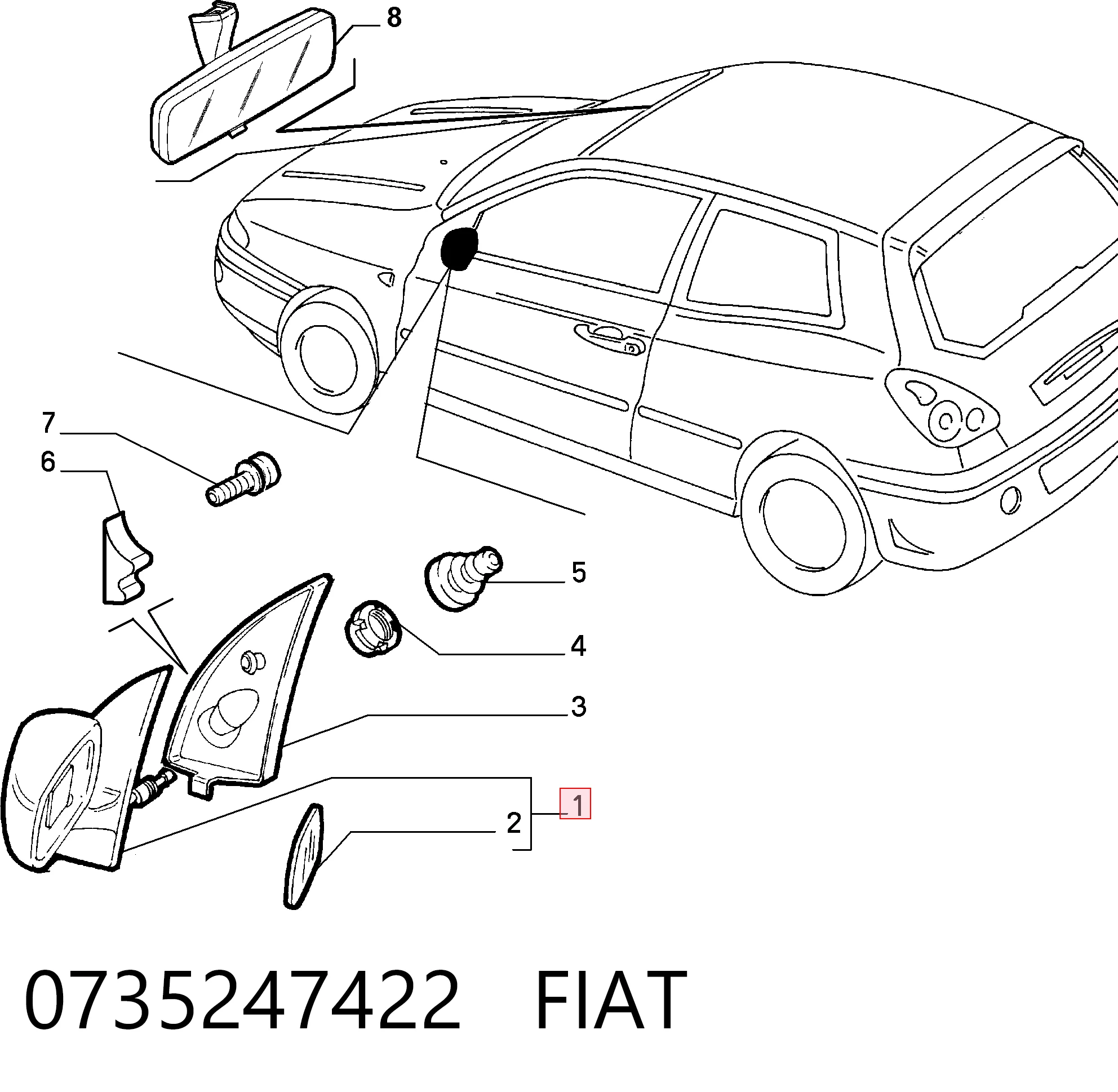 Espelho de retrovisão esquerdo Fiat Bravo I 182