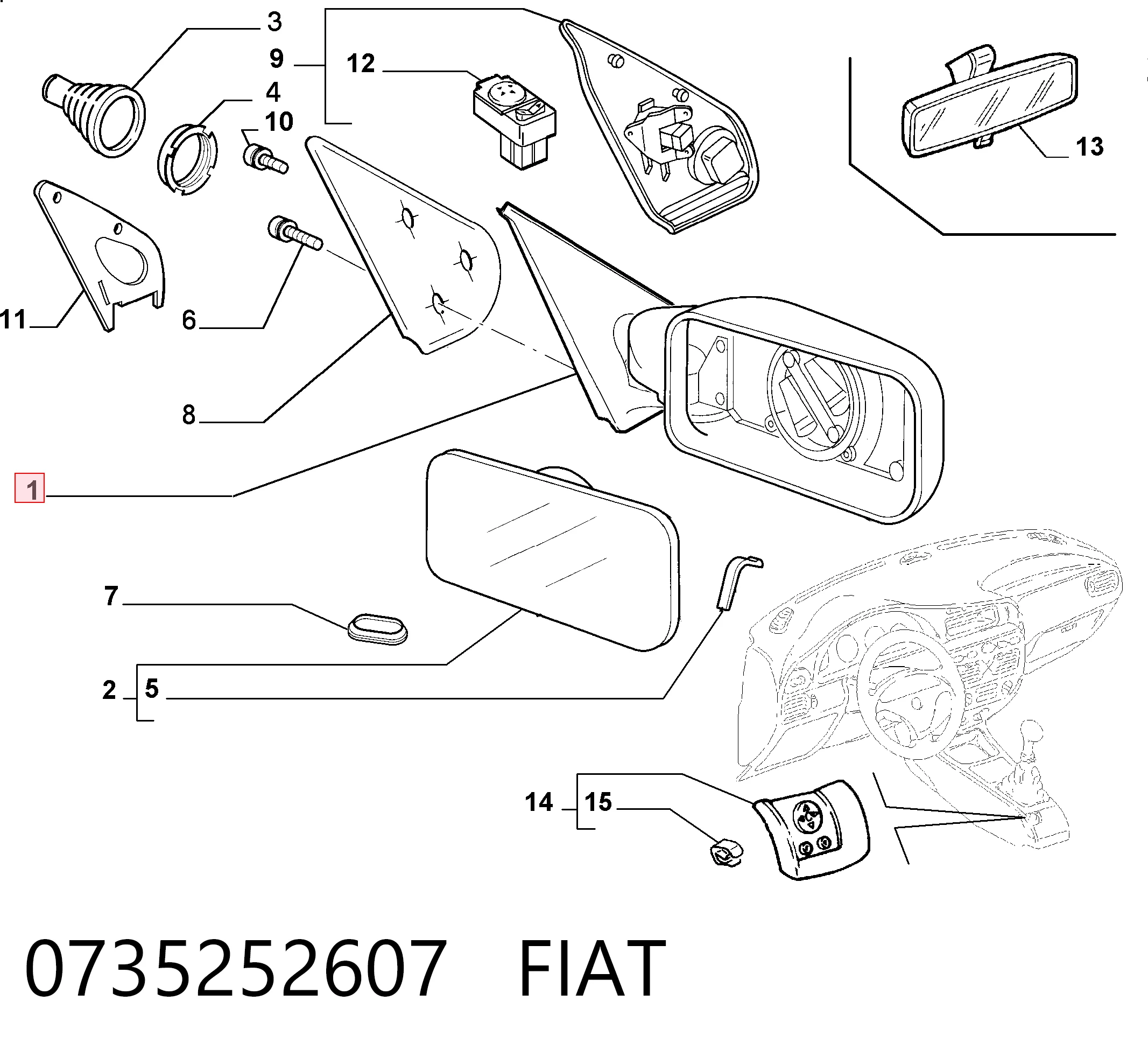 Espelho de retrovisão esquerdo para Fiat Palio  178DX