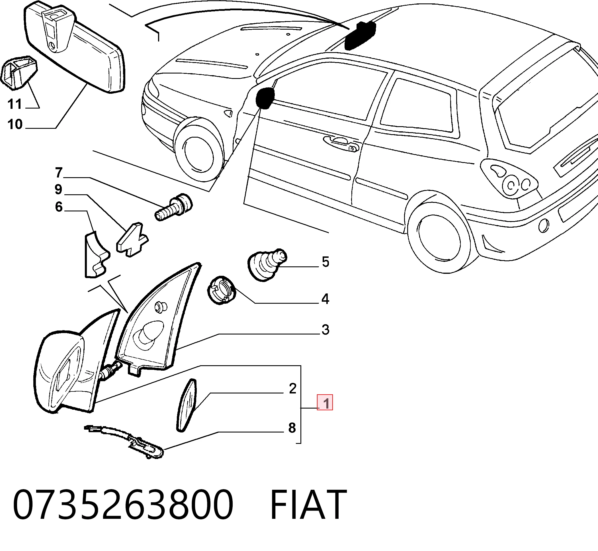  Espelho de retrovisão esquerdo Fiat Bravo I hatchback (182) (1995 - 2001) I
