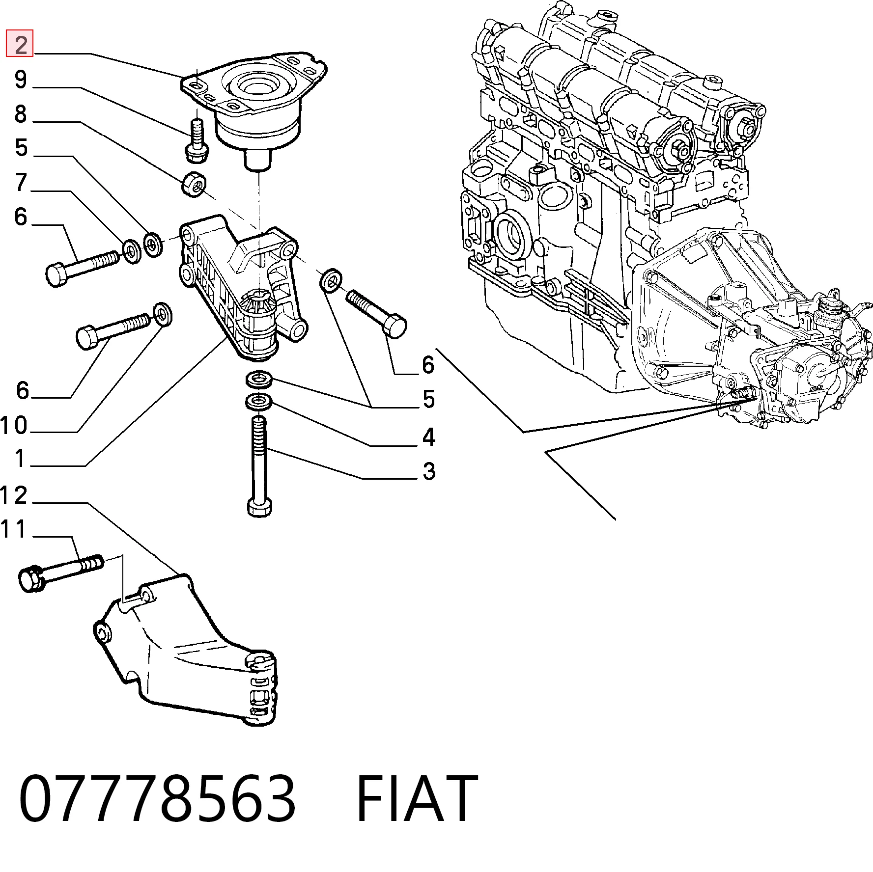 Coxim de transmissão (suporte da caixa de mudança) para Fiat Bravo 182