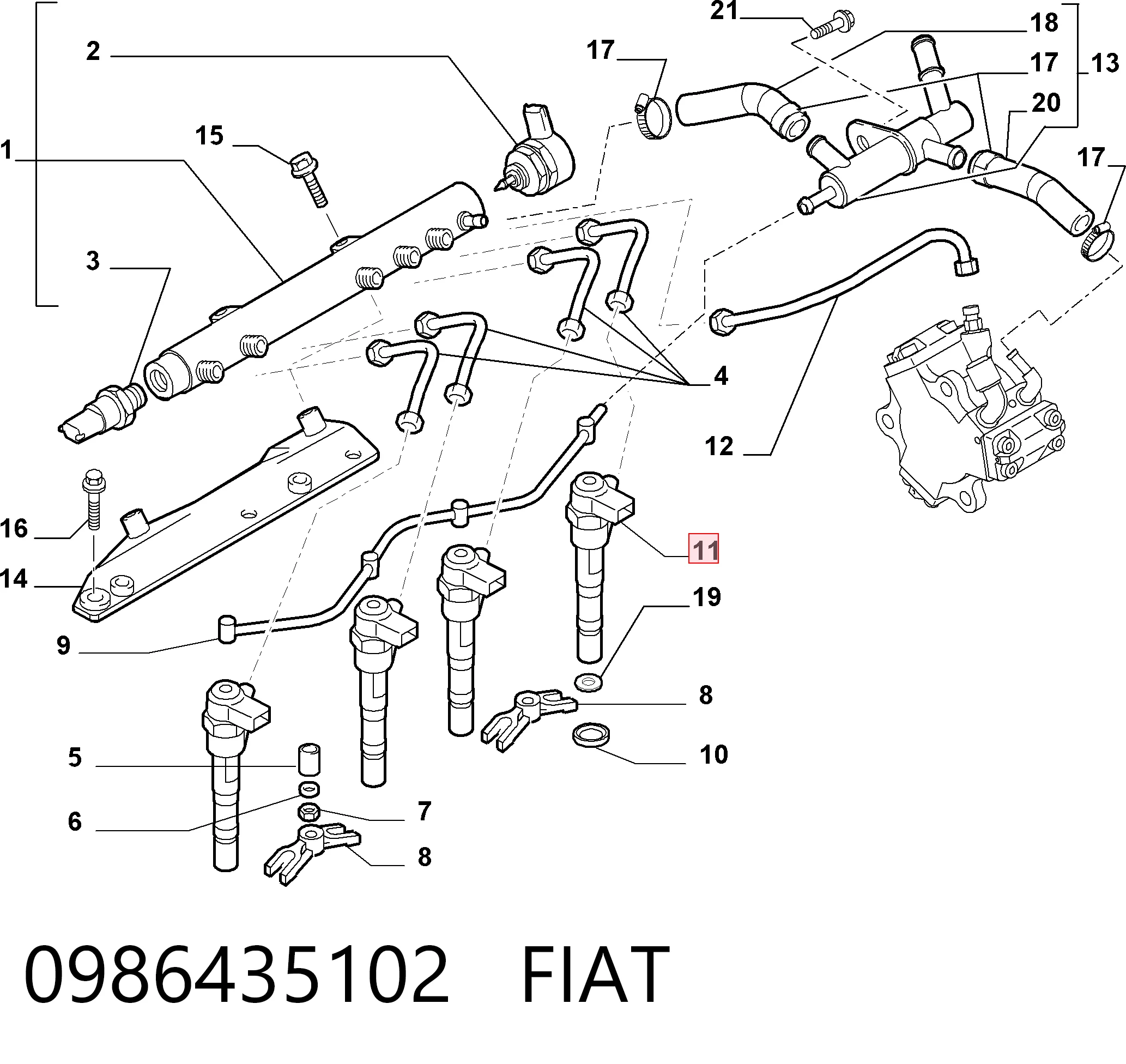 0986435102 Fiat/Alfa/Lancia Injetor de injeção de combustível