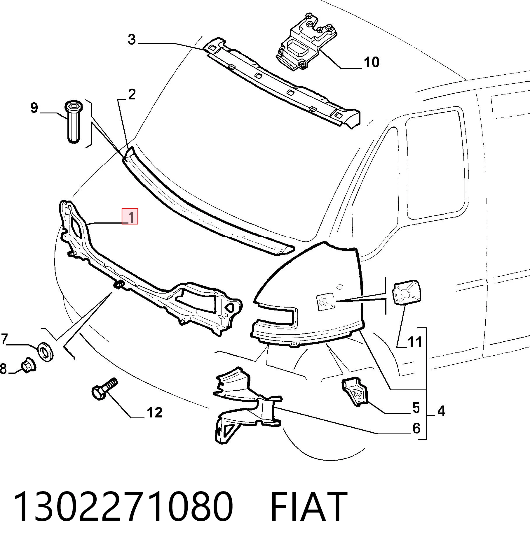 Suporte do radiador montado (painel de montagem de fixação das luzes) Fiat Ducato II 230L
