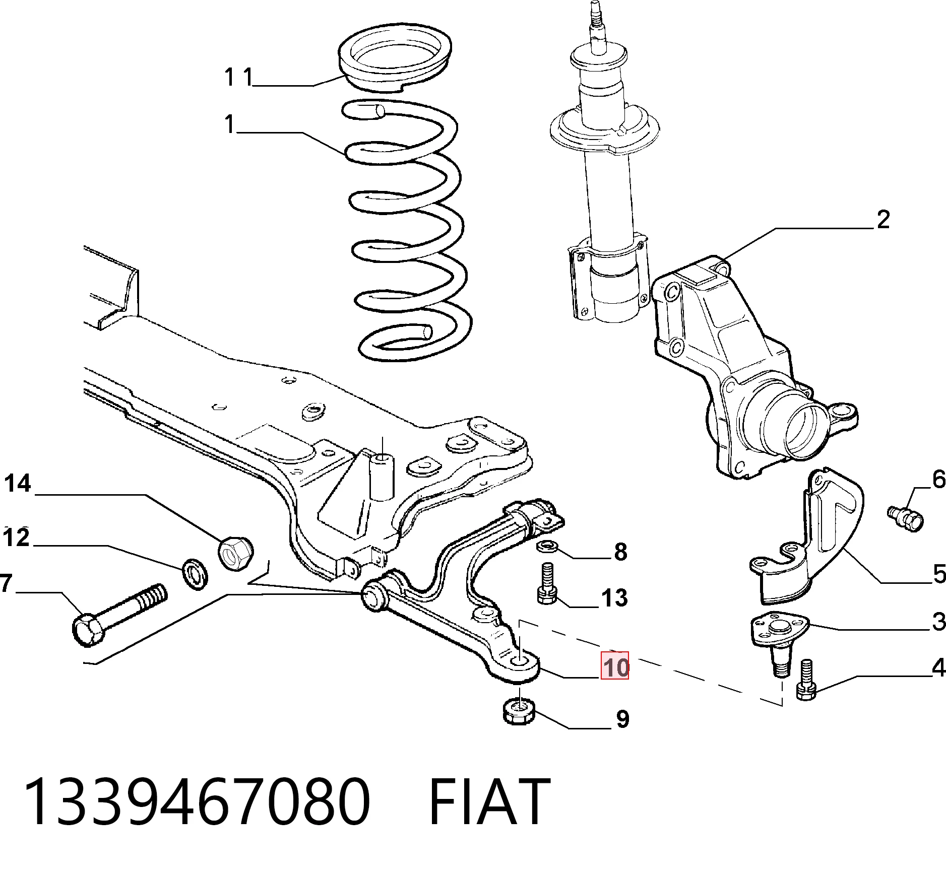 1339467080 Fiat/Alfa/Lancia Braço oscilante inferior direito de suspensão dianteira