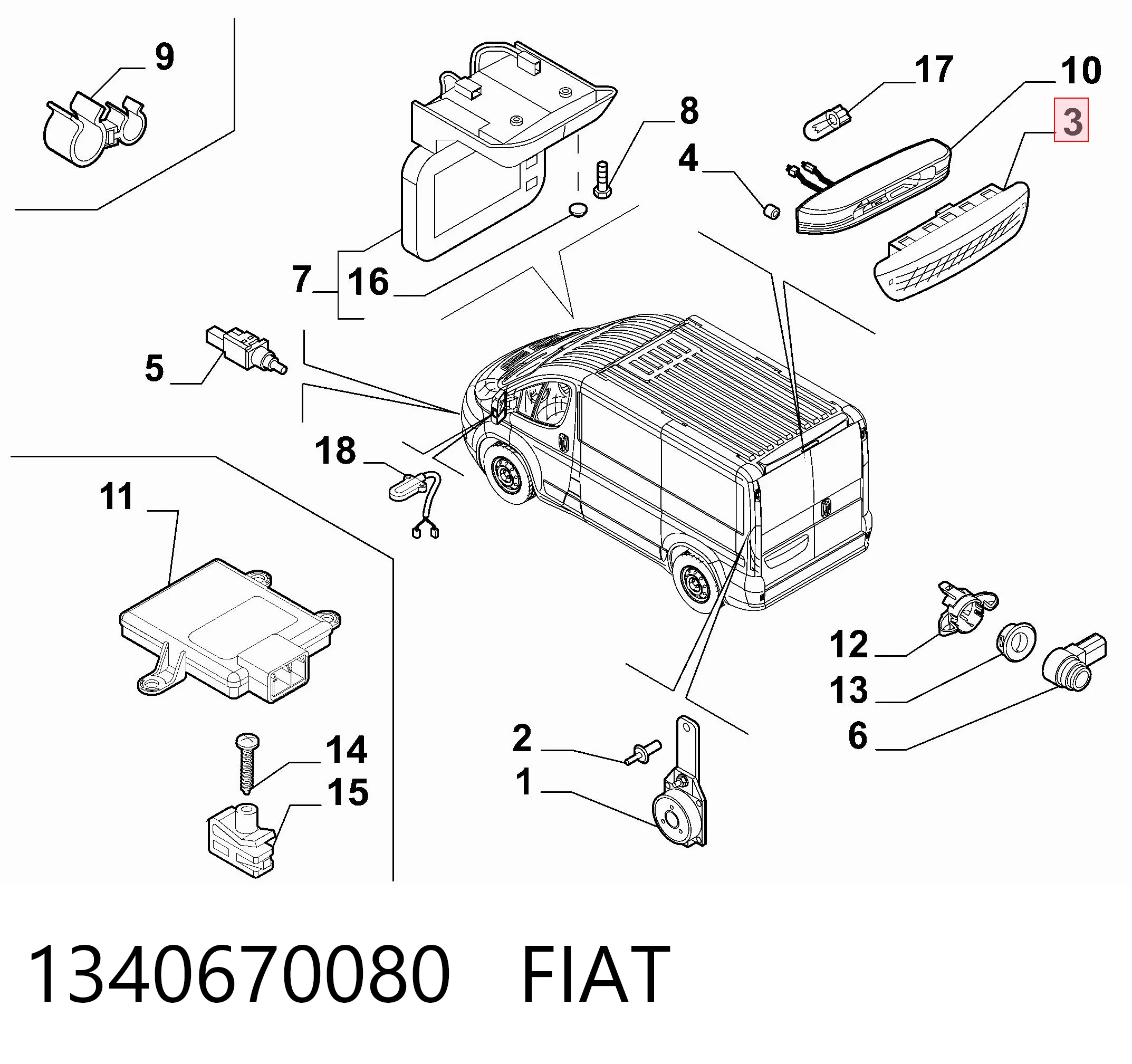 Sinal de parada traseiro adicional Fiat Ducato III 250 ao melhor preço