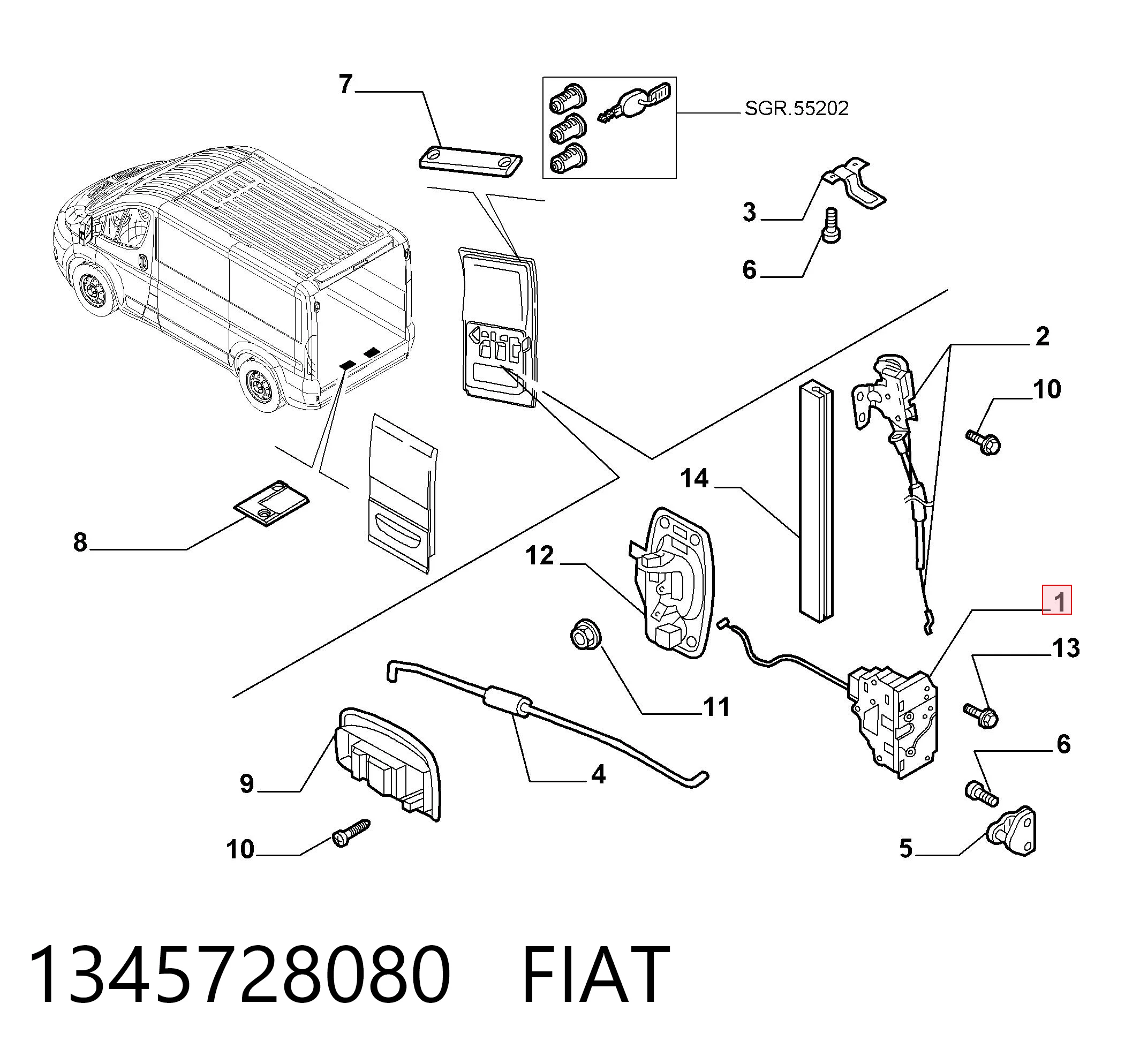 1345728080 Fiat/Alfa/Lancia Fecho da porta traseira direita batente