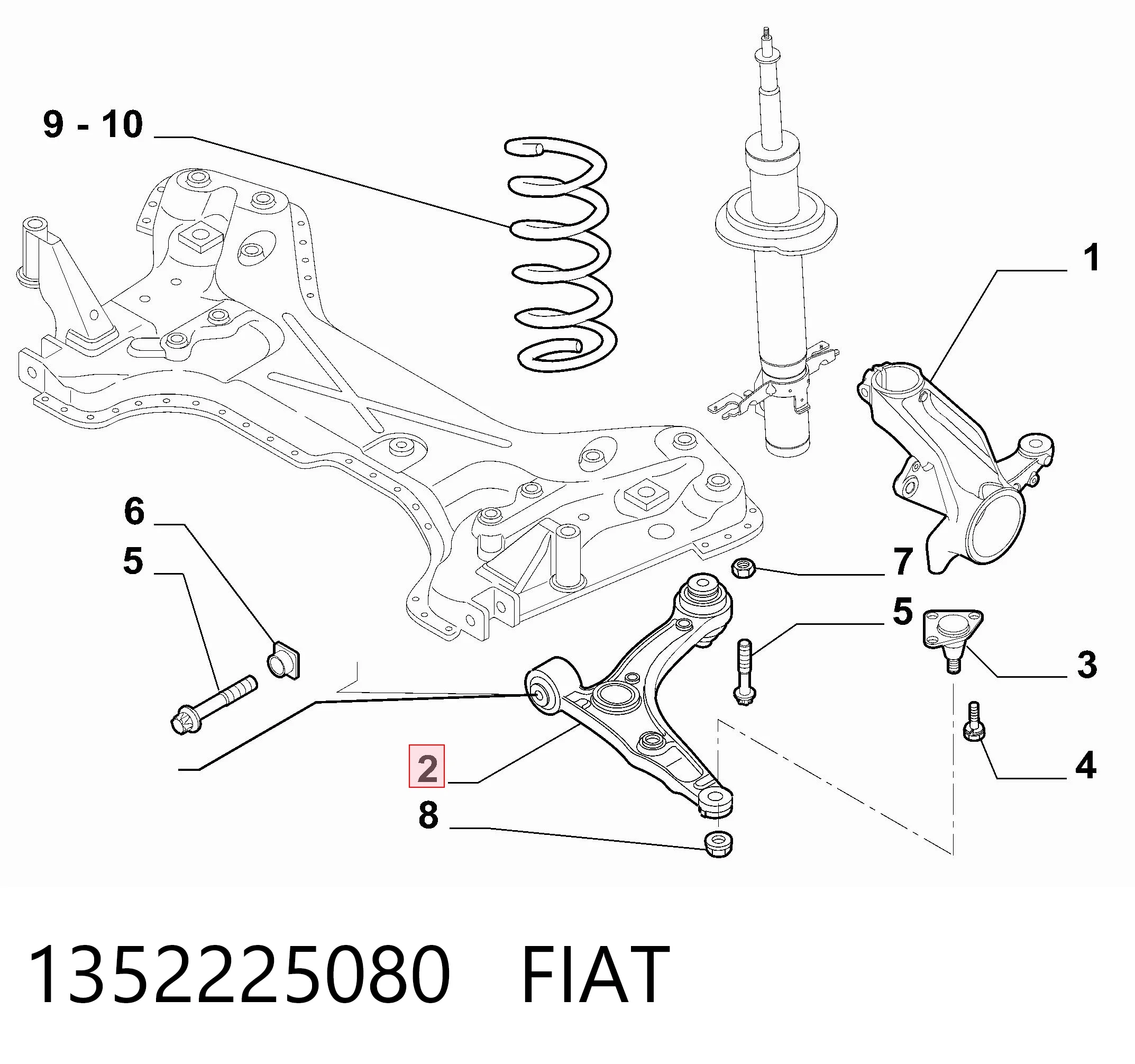 1352225080 Fiat/Alfa/Lancia Braço oscilante inferior direito de suspensão dianteira