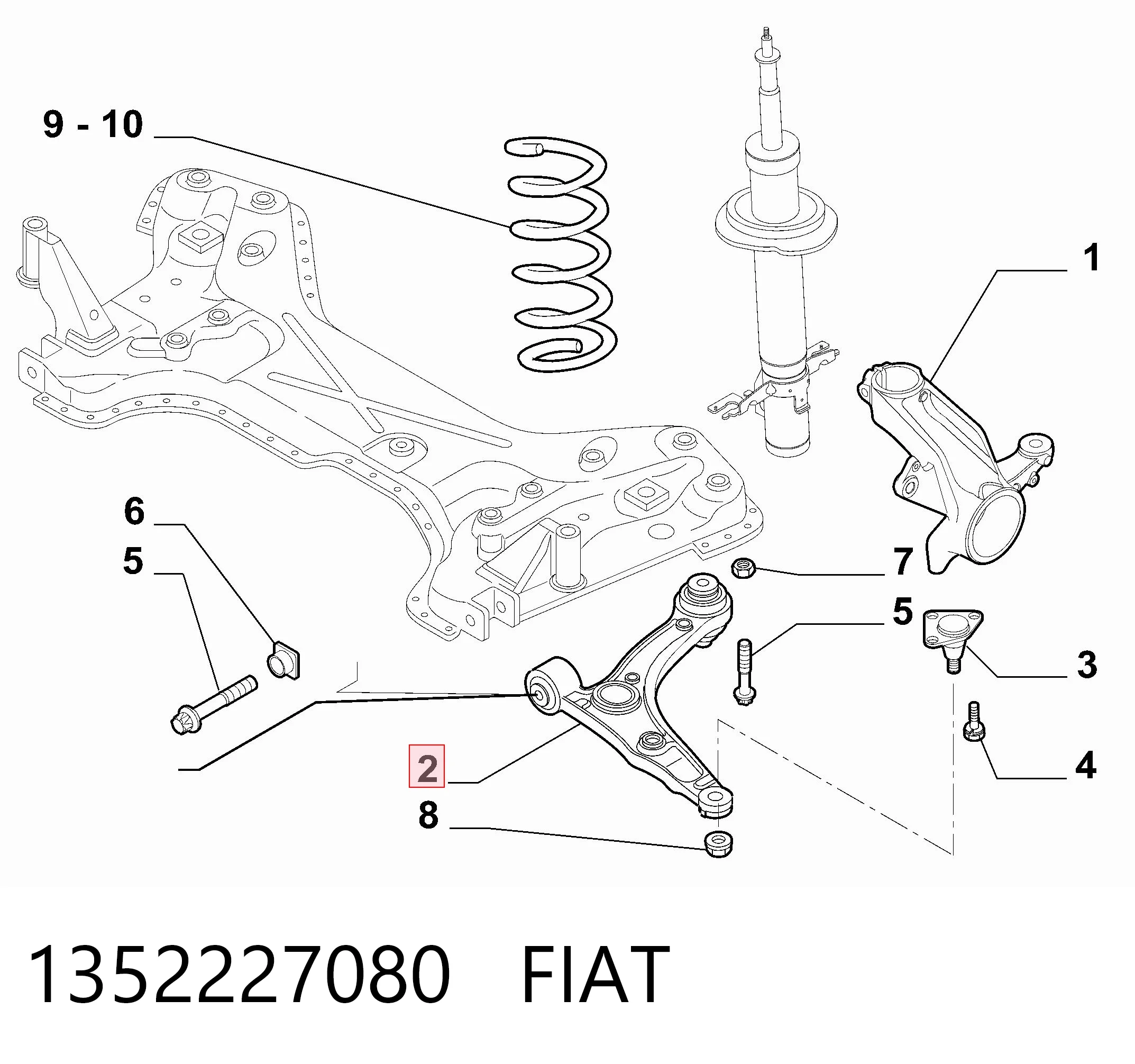 1352227080 Fiat/Alfa/Lancia Braço oscilante inferior esquerdo de suspensão dianteira