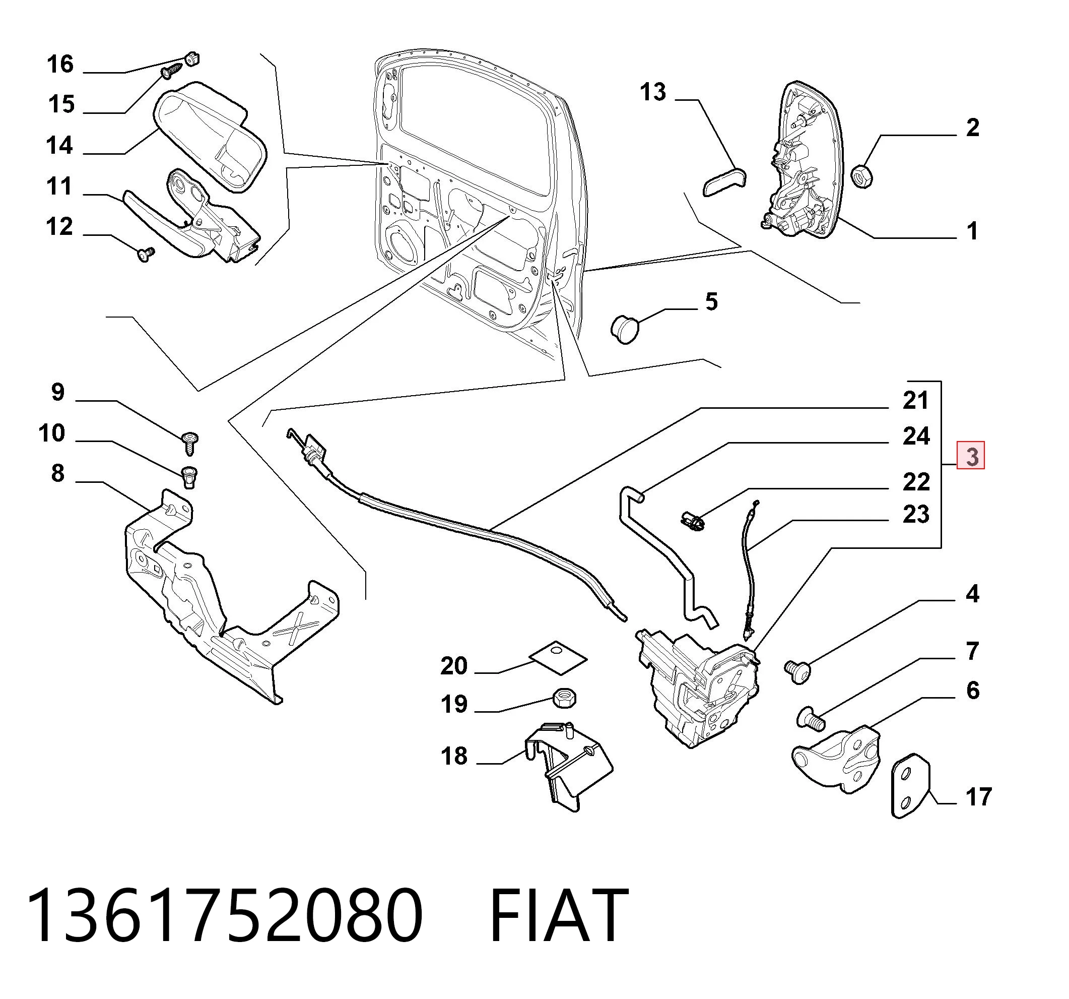 Fecho da porta dianteira esquerda para Fiat Fiorino  225