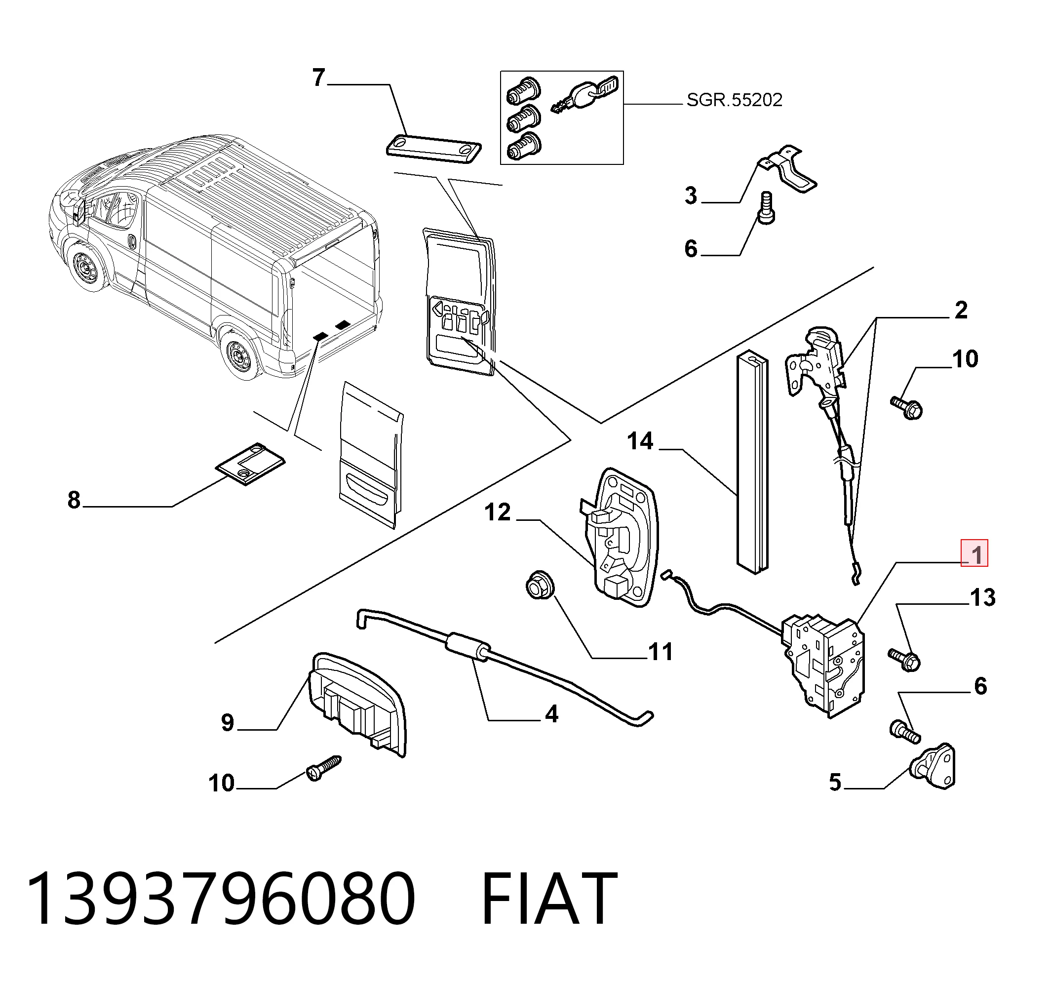 1393796080 Fiat/Alfa/Lancia Fecho da porta traseira direita batente