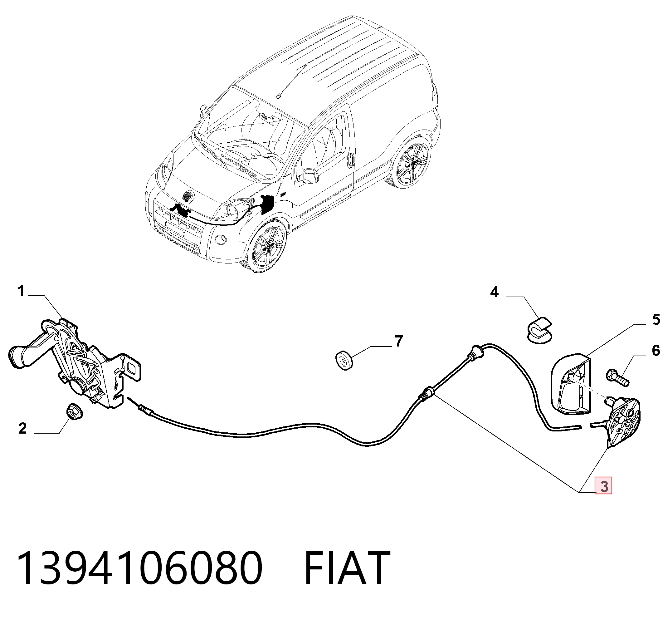 Cabo de abertura da capota para Fiat Fiorino Qubo 225