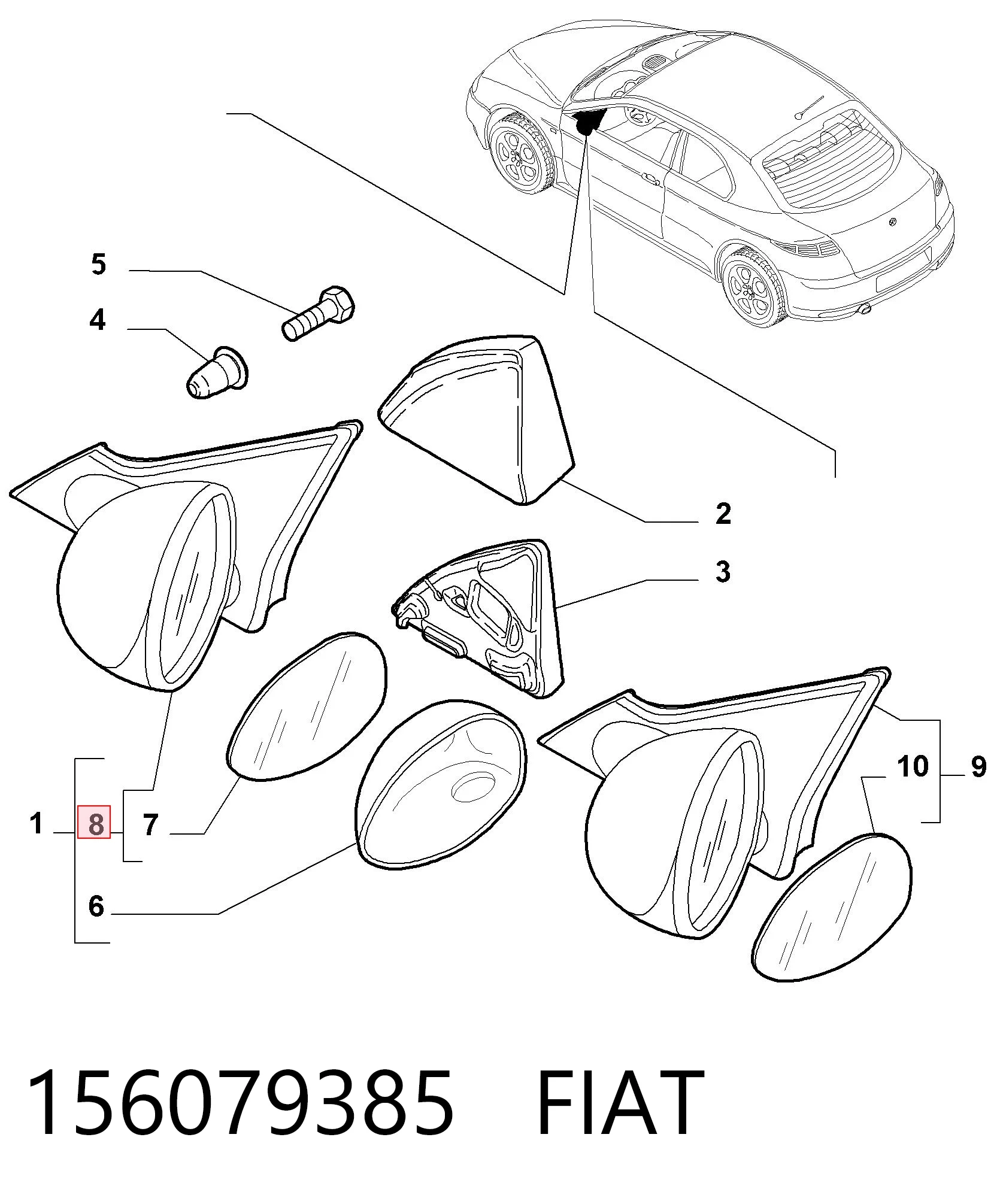 Espelho de retrovisão esquerdo para Alfa Romeo GT  937