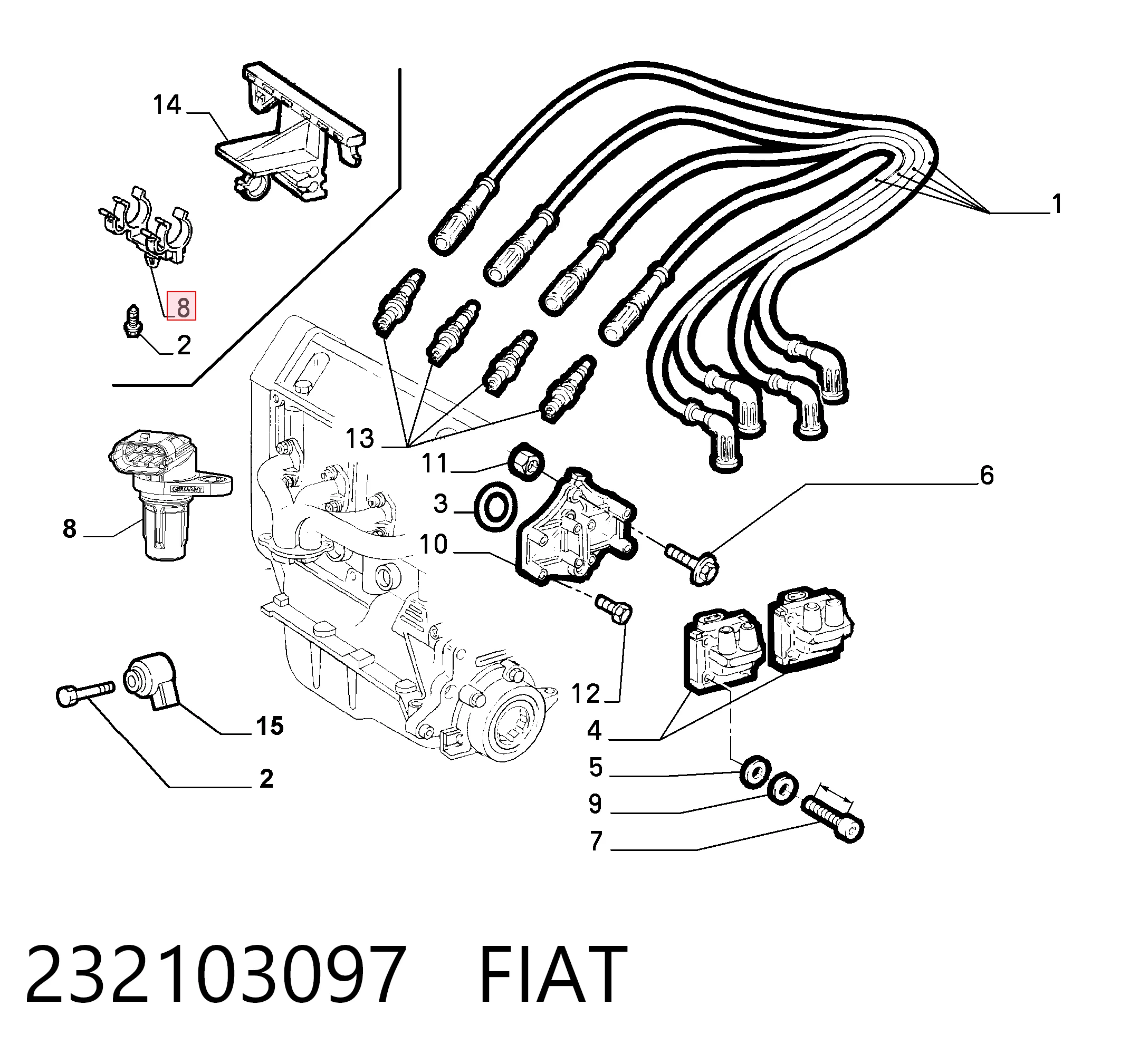 232103097 Fiat/Alfa/Lancia Sensor de posição da árvore distribuidora