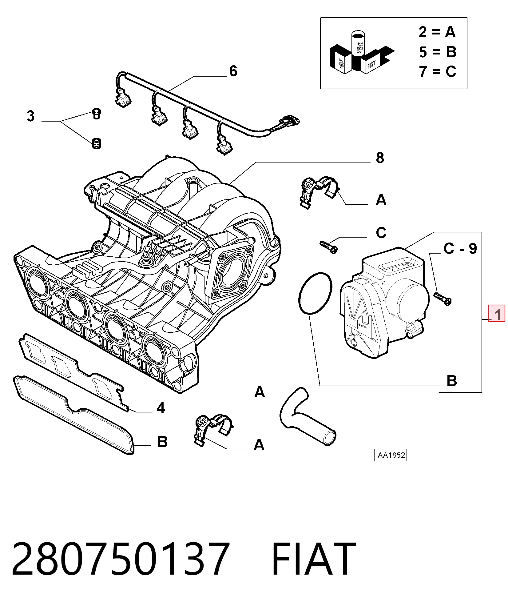 280750137 Fiat/Alfa/Lancia Válvula de borboleta montada