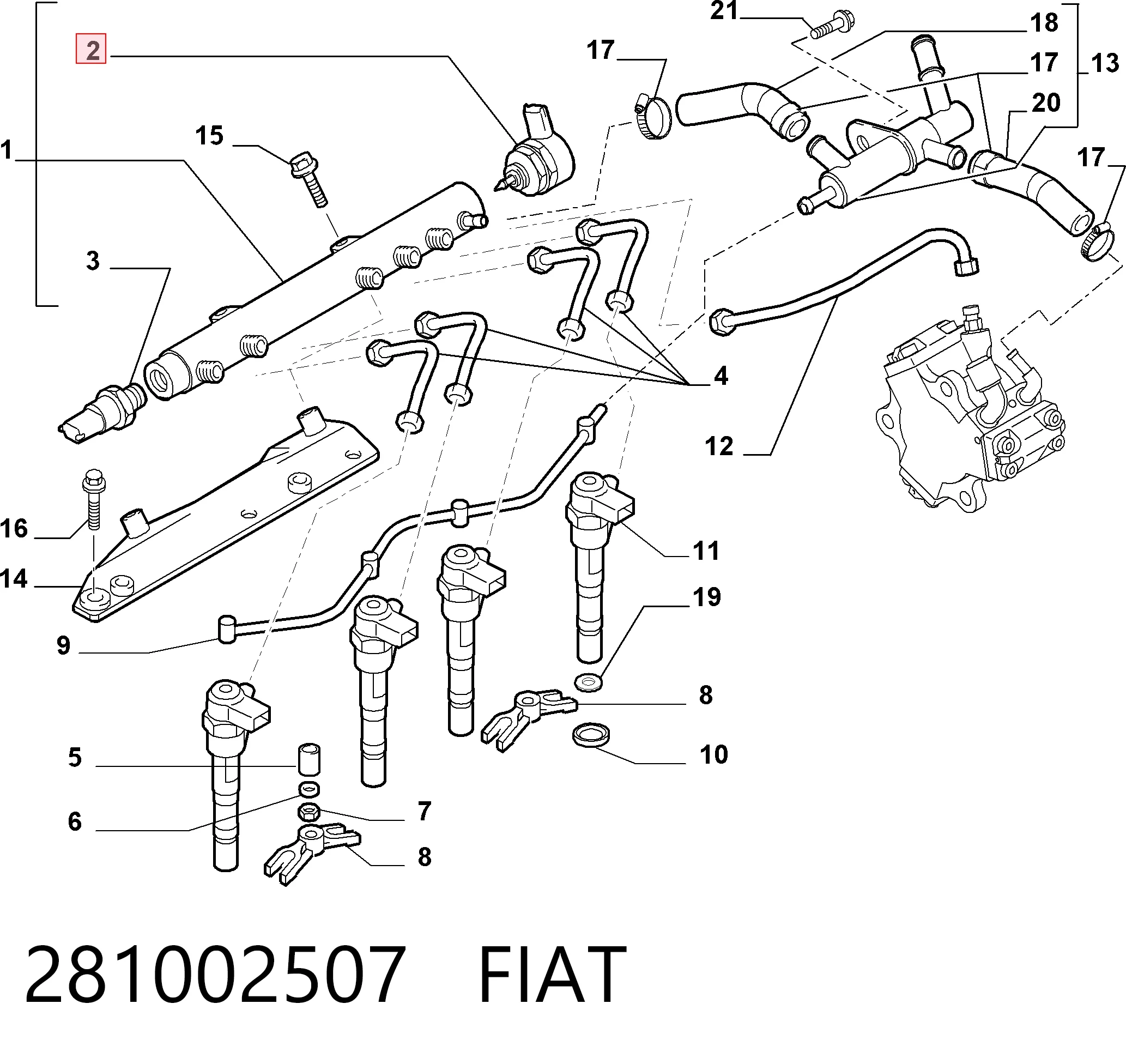 281002507 Fiat/Alfa/Lancia Regulador de pressão de combustível na régua de injectores