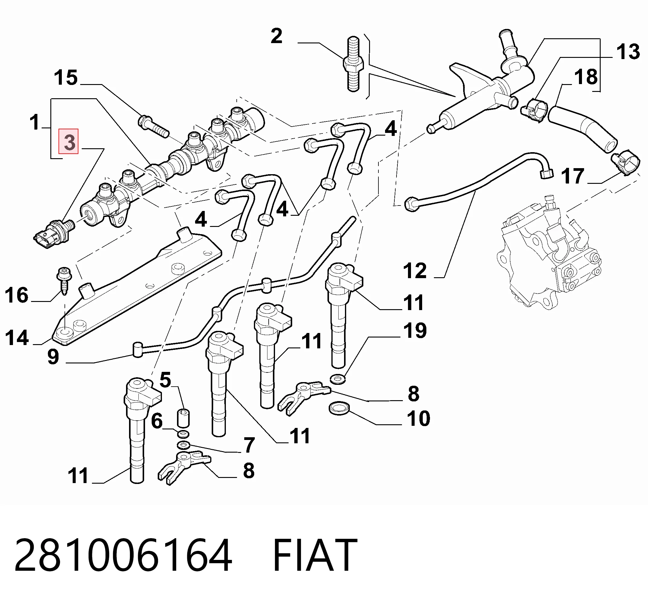 Sensor de pressão de combustível Fiat Tipo EGEA 356