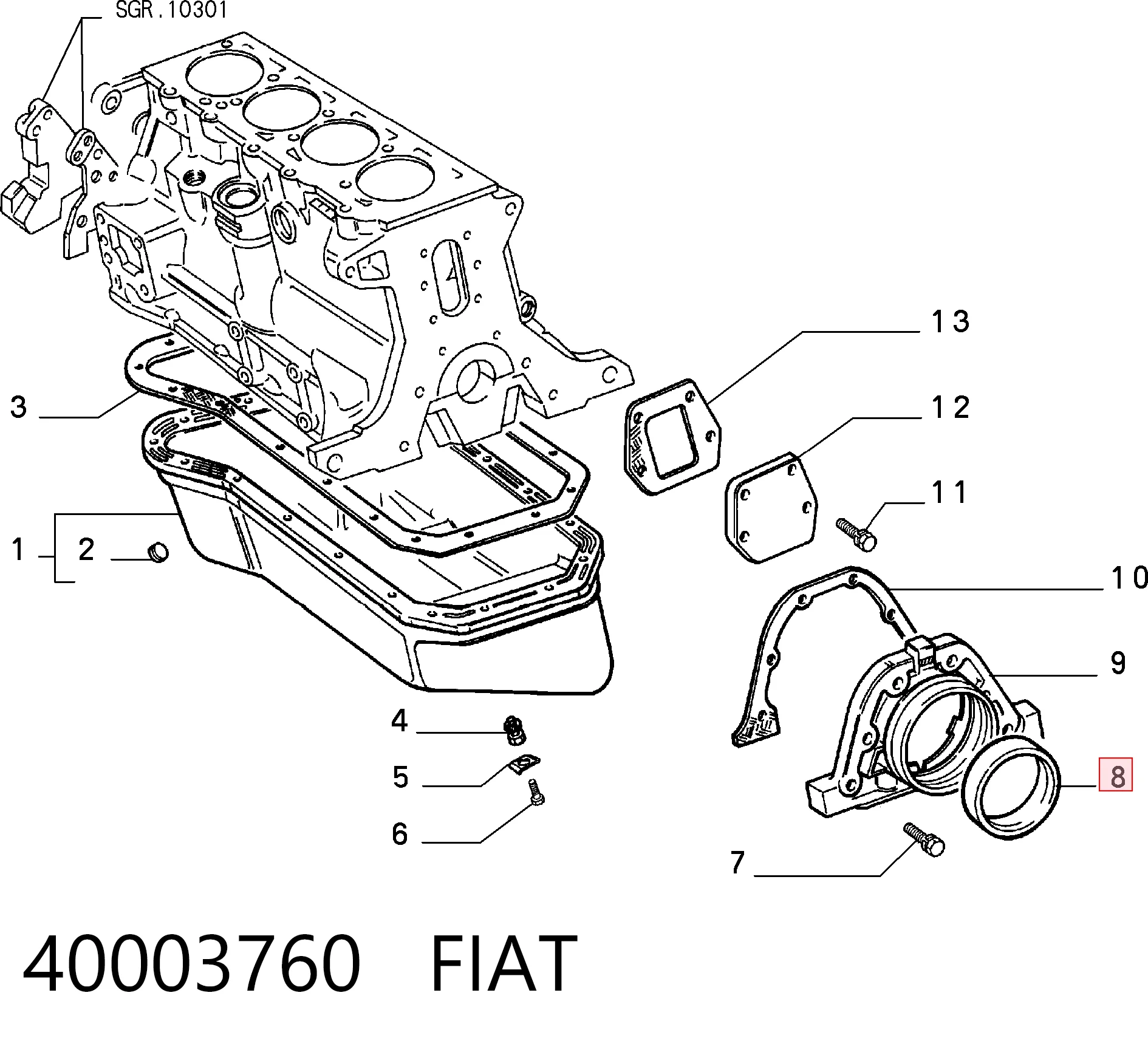 Vedação traseira de cambota de motor para Fiat Tipo  160