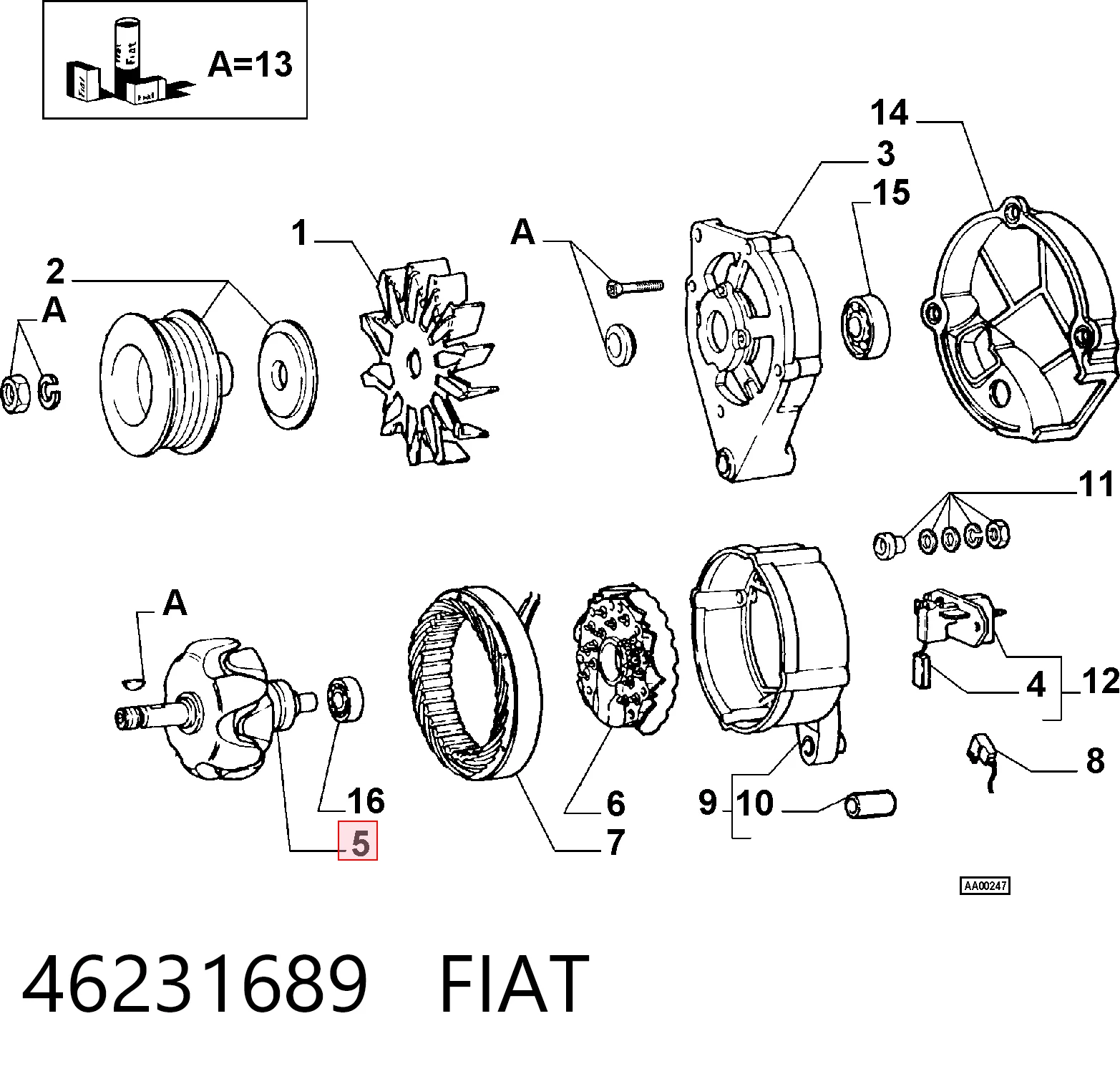 Induzido (rotor) do gerador para Fiat Ducato I 290