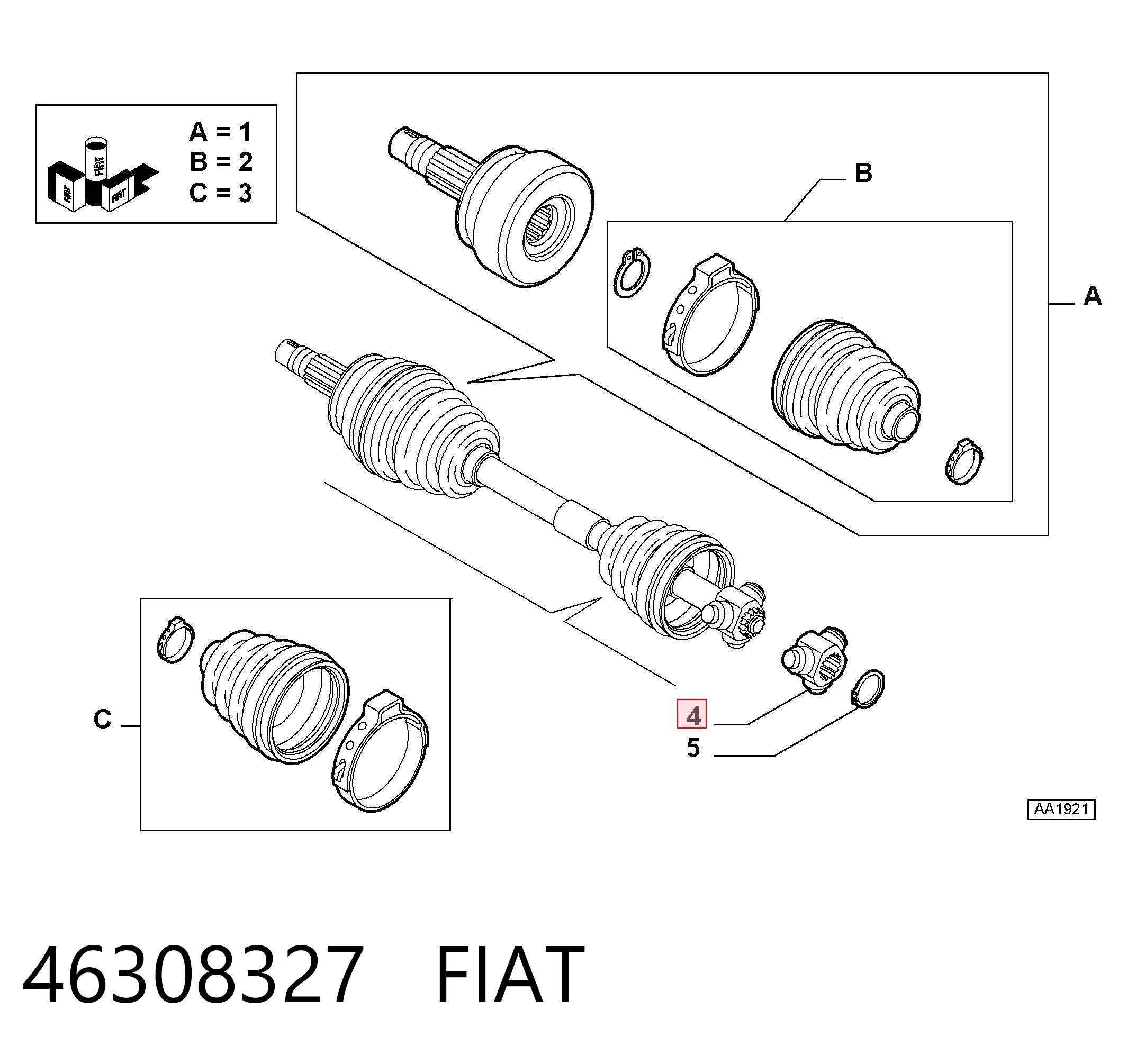 Junta homocinética interna, tripé para Fiat 500 312