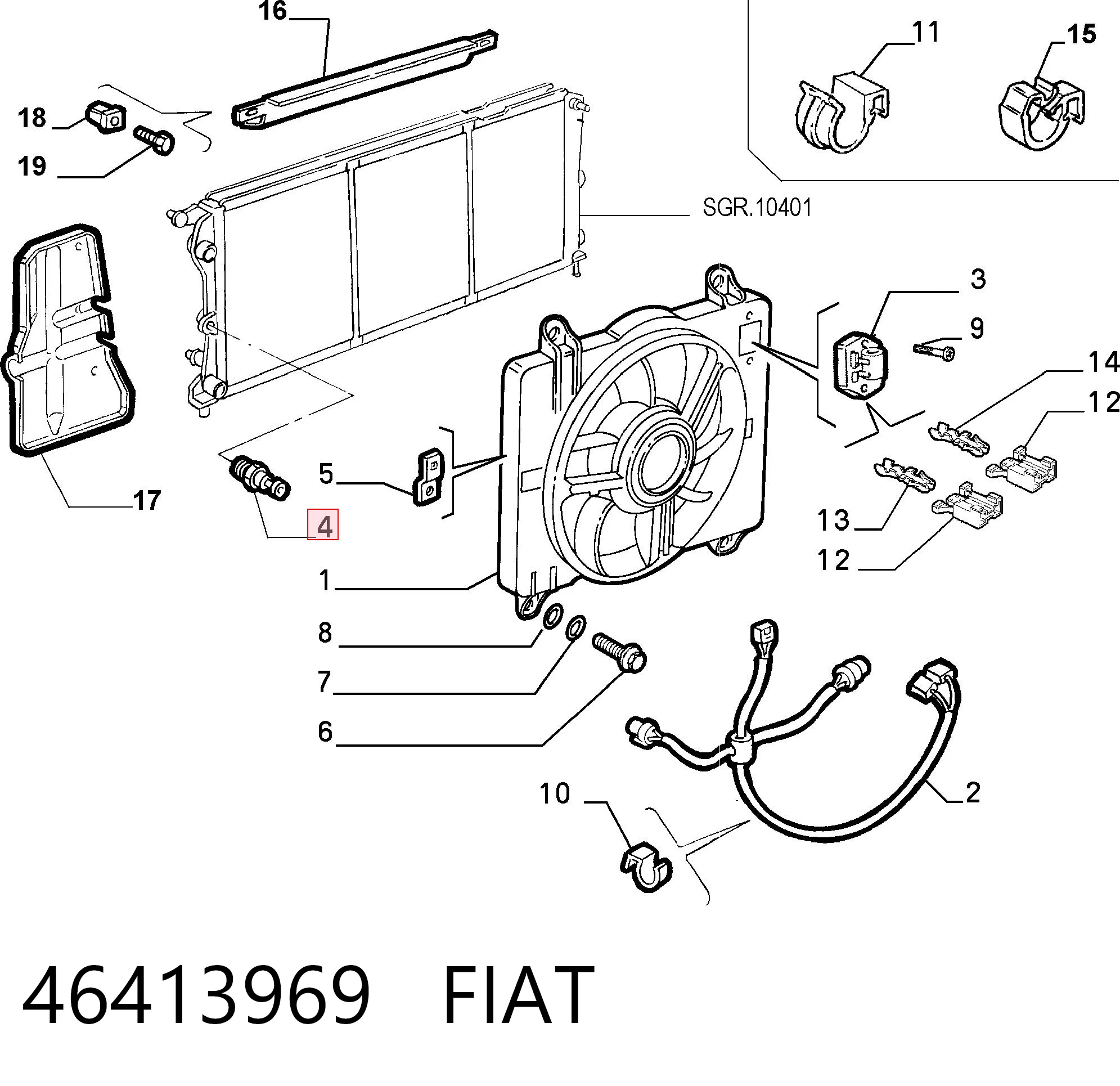 46413969 Fiat/Alfa/Lancia Sensor de temperatura do fluido de esfriamento (de ativação de ventilador do radiador)