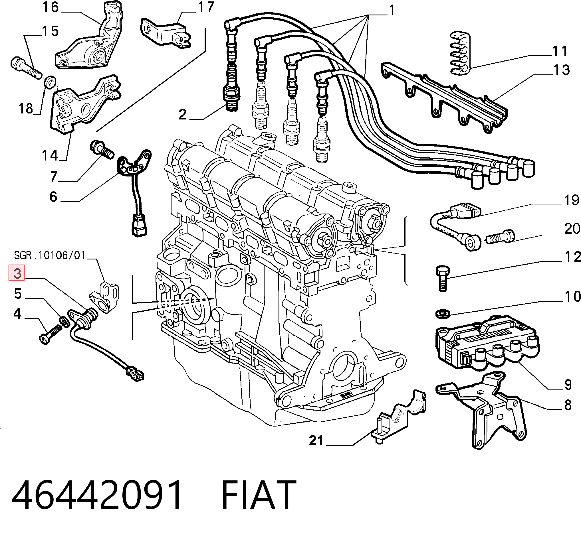 46442091 Fiat/Alfa/Lancia Sensor de posição (de revoluções) de cambota