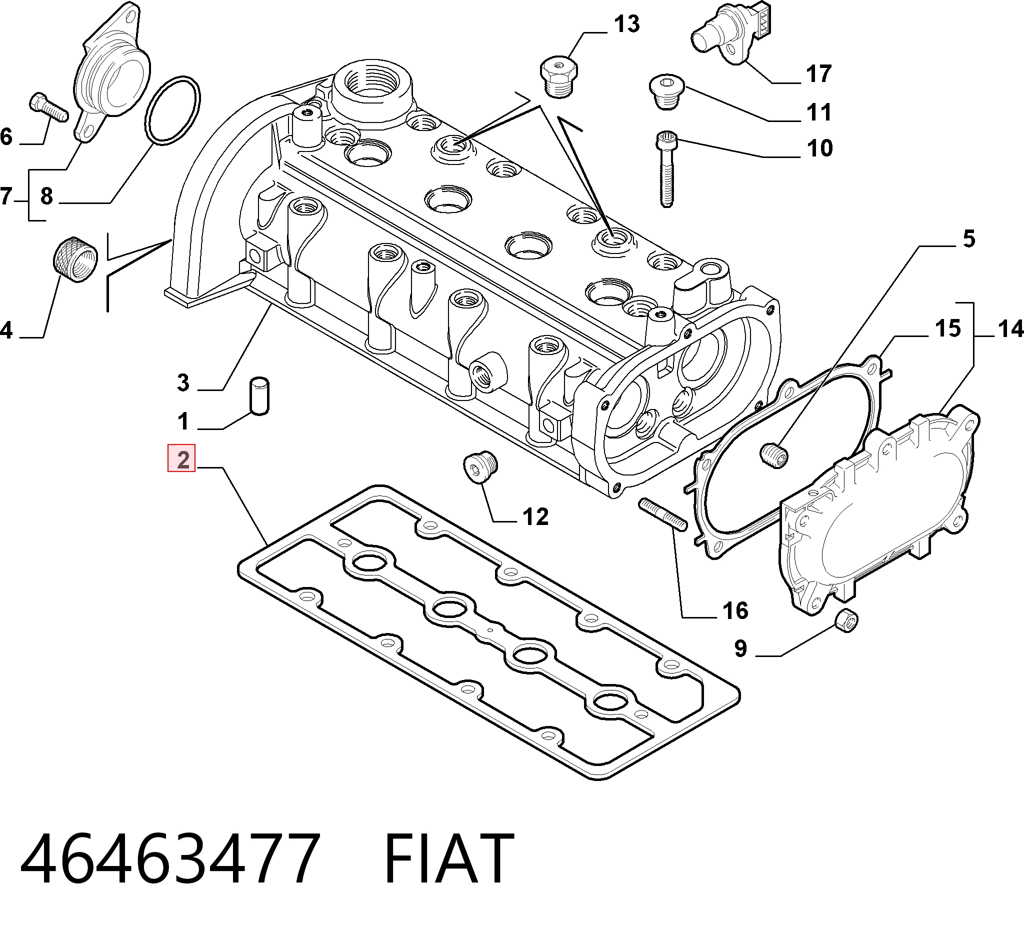  Vedante de tampa de válvulas de motor Fiat Punto conversível (176C) (1994 - 2000) 
