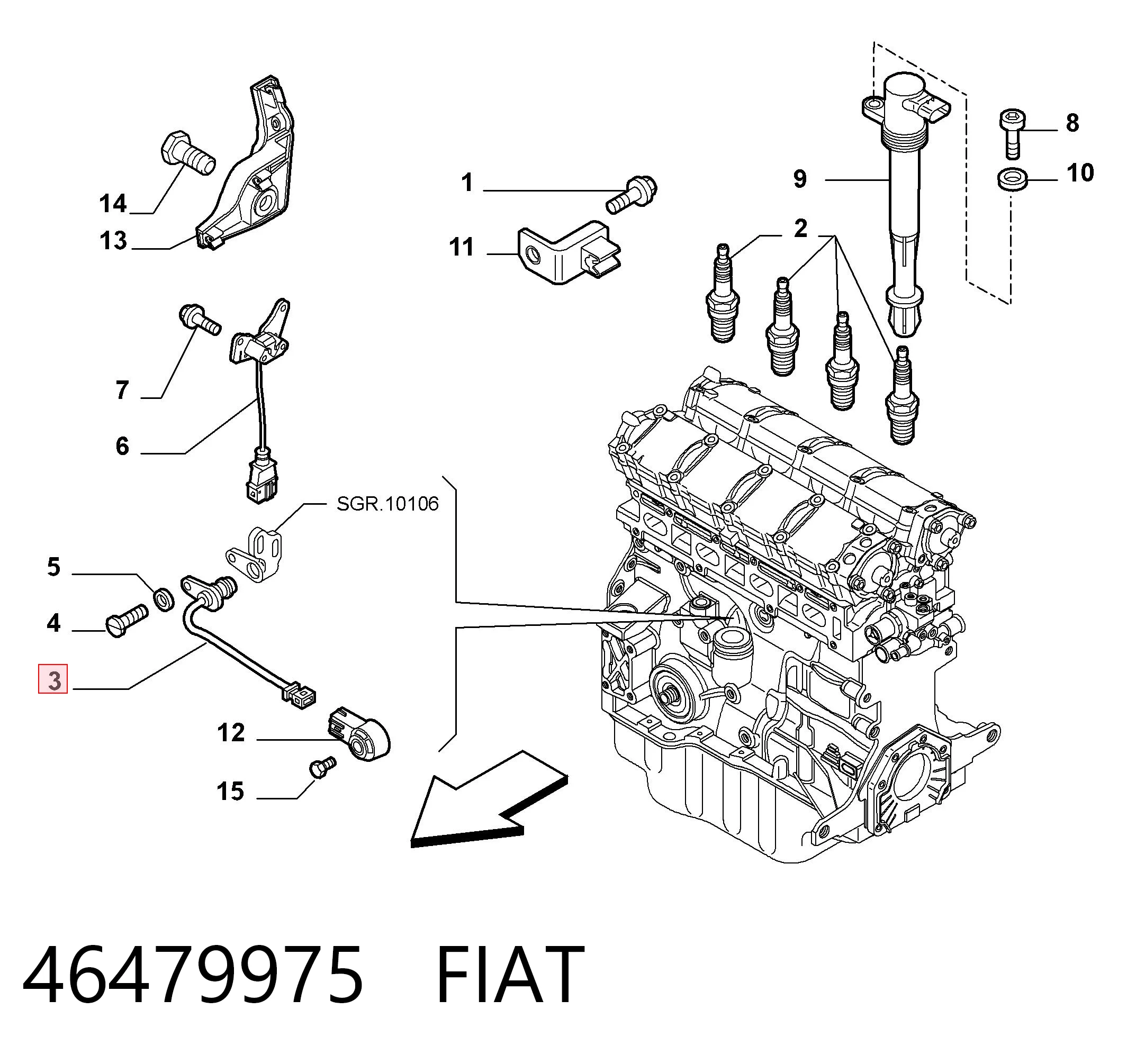 46479975 Fiat/Alfa/Lancia Sensor de posição (de revoluções) de cambota