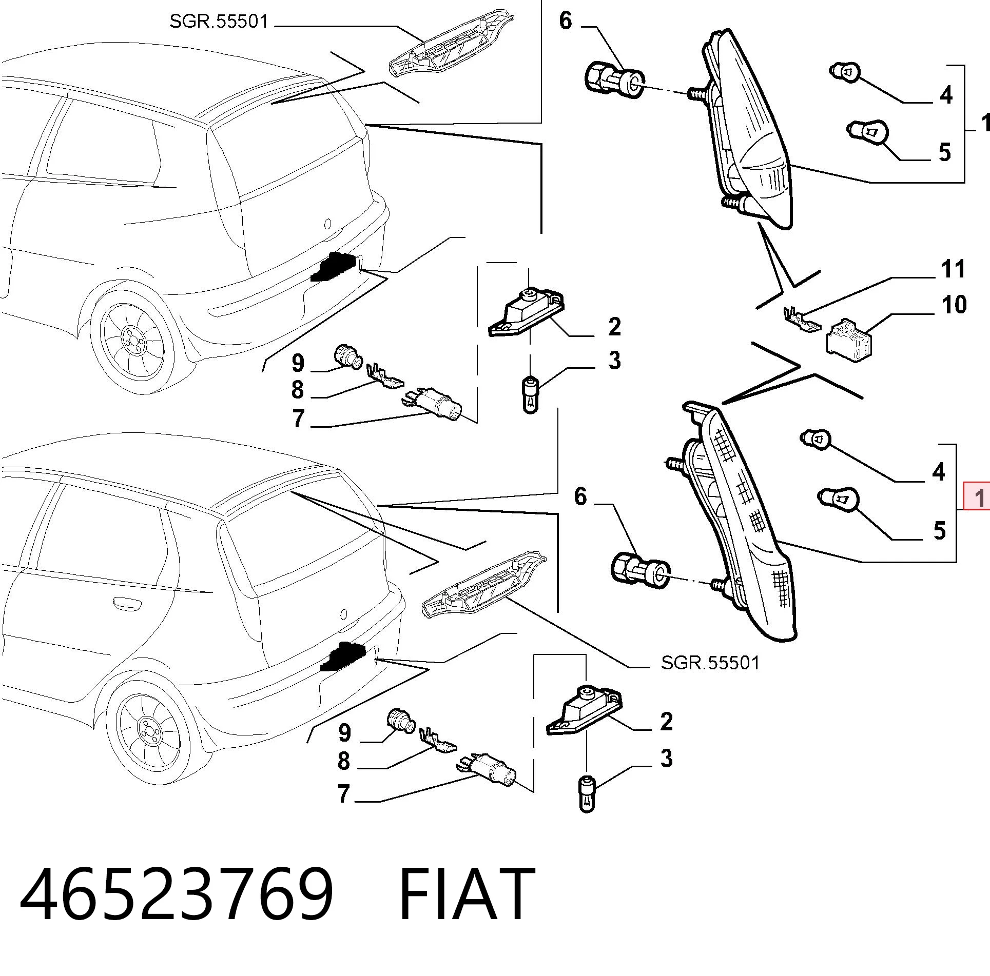 Lanterna traseira direita para Fiat Punto 188