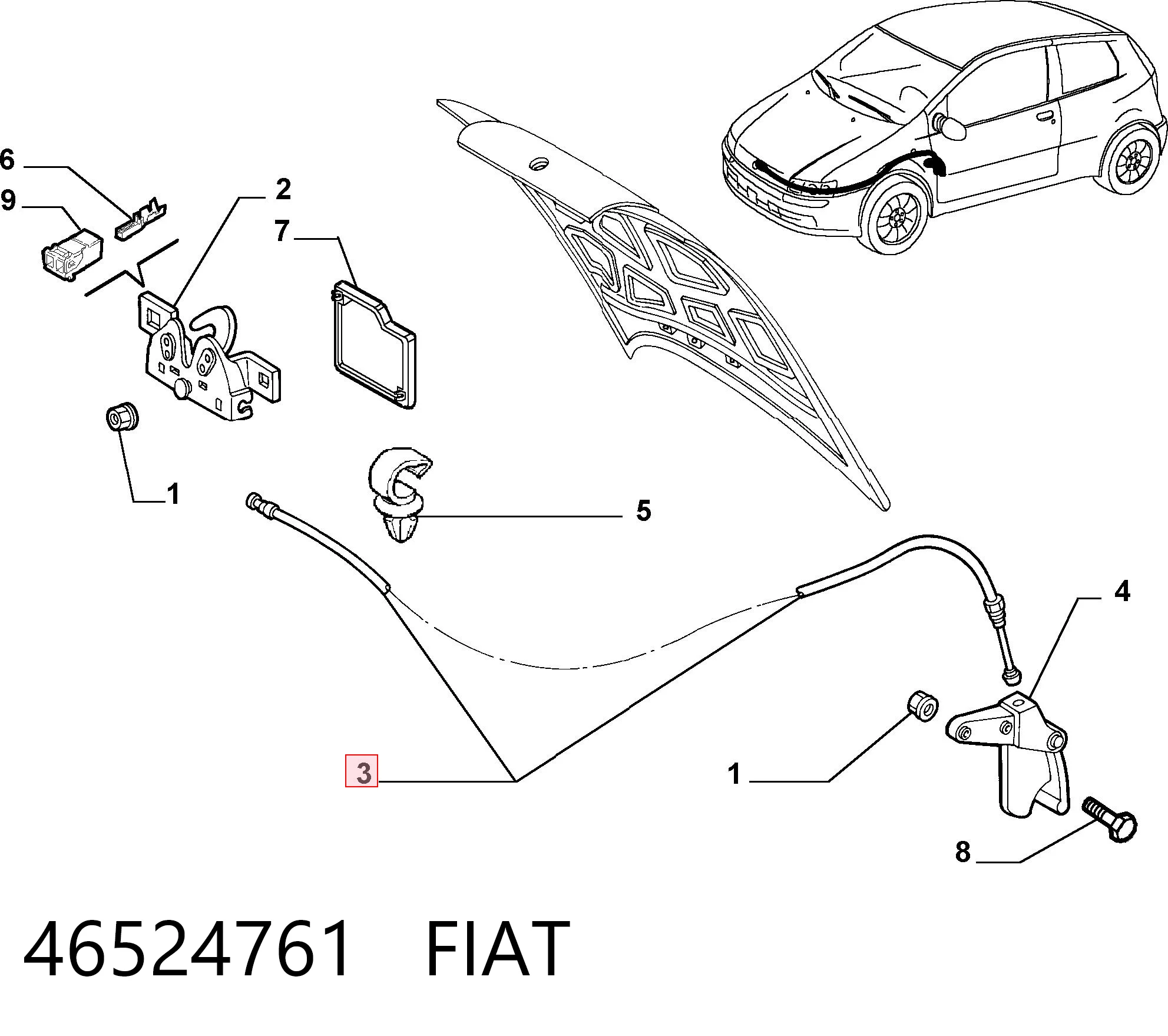 Cabo de abertura da capota Fiat Punto II 188 ao melhor preço