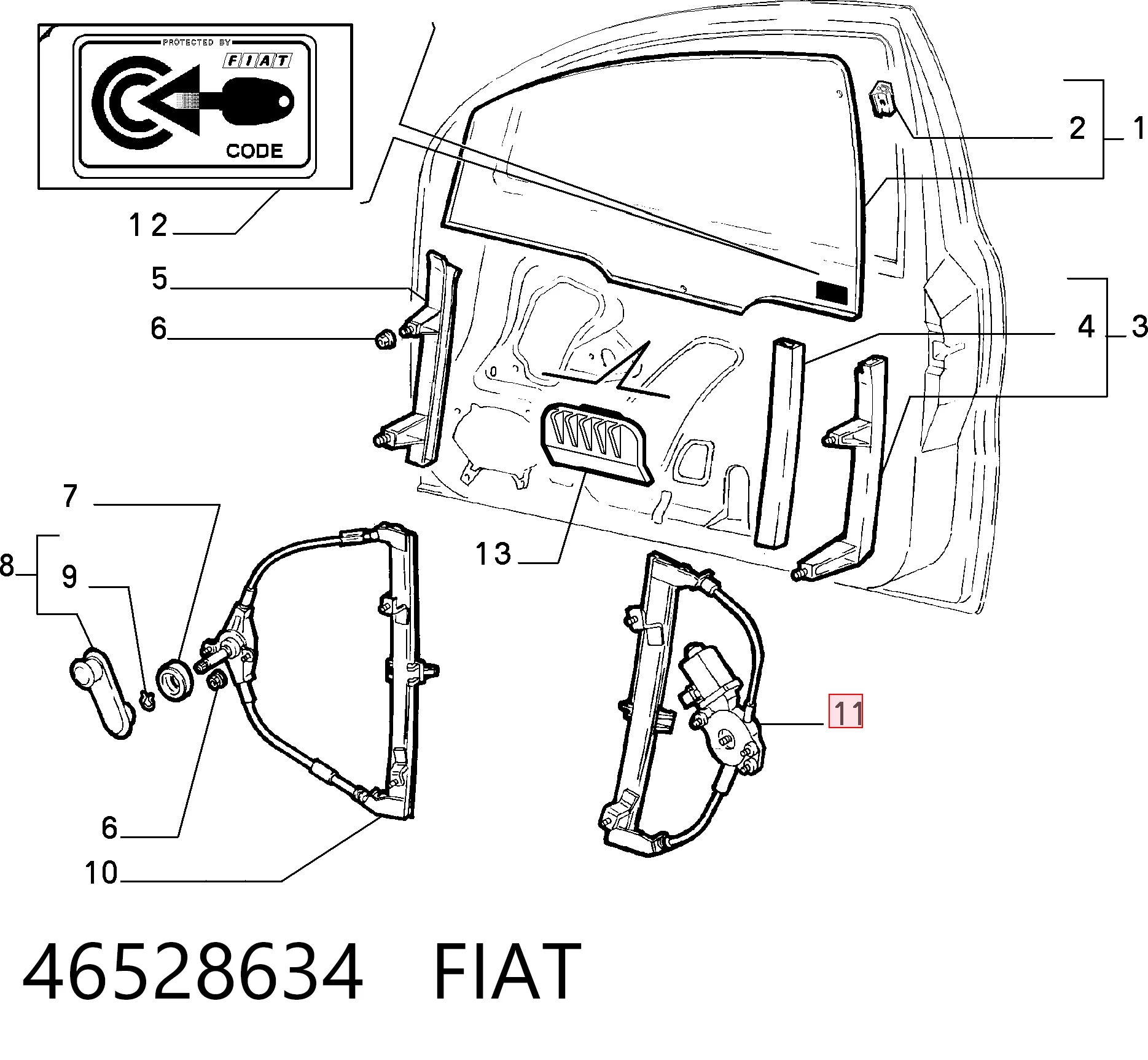 Mecanismo de acionamento de vidro da porta dianteira direita para Fiat Bravo I 182