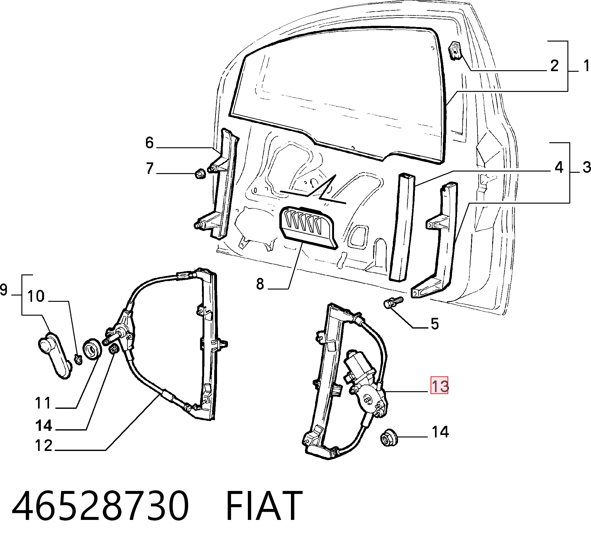 Mecanismo de acionamento de vidro da porta dianteira direita para Fiat Brava  182