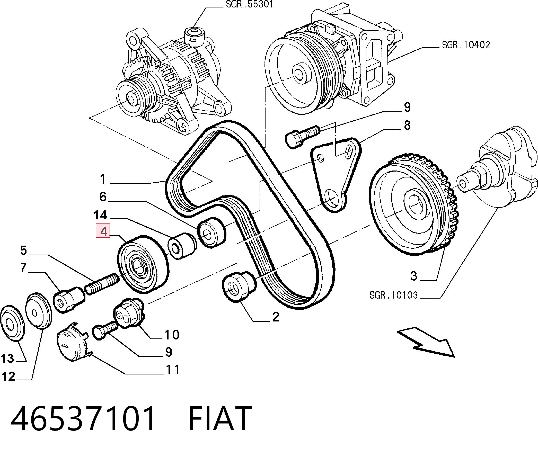 46537101 Fiat/Alfa/Lancia Rolo de reguladora de tensão da correia de transmissão