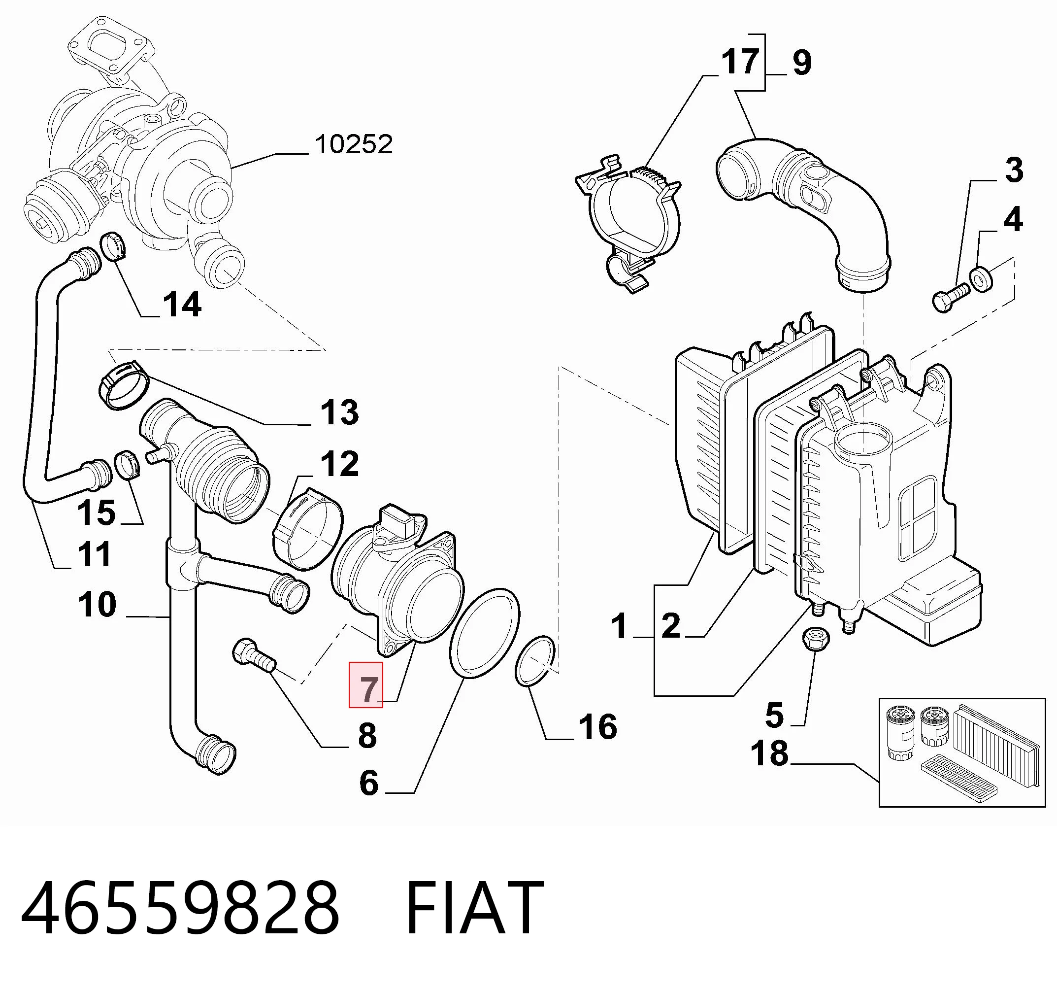 46559828 Fiat/Alfa/Lancia Sensor de fluxo (consumo) de ar, medidor de consumo M.A.F. - (Mass Airflow)