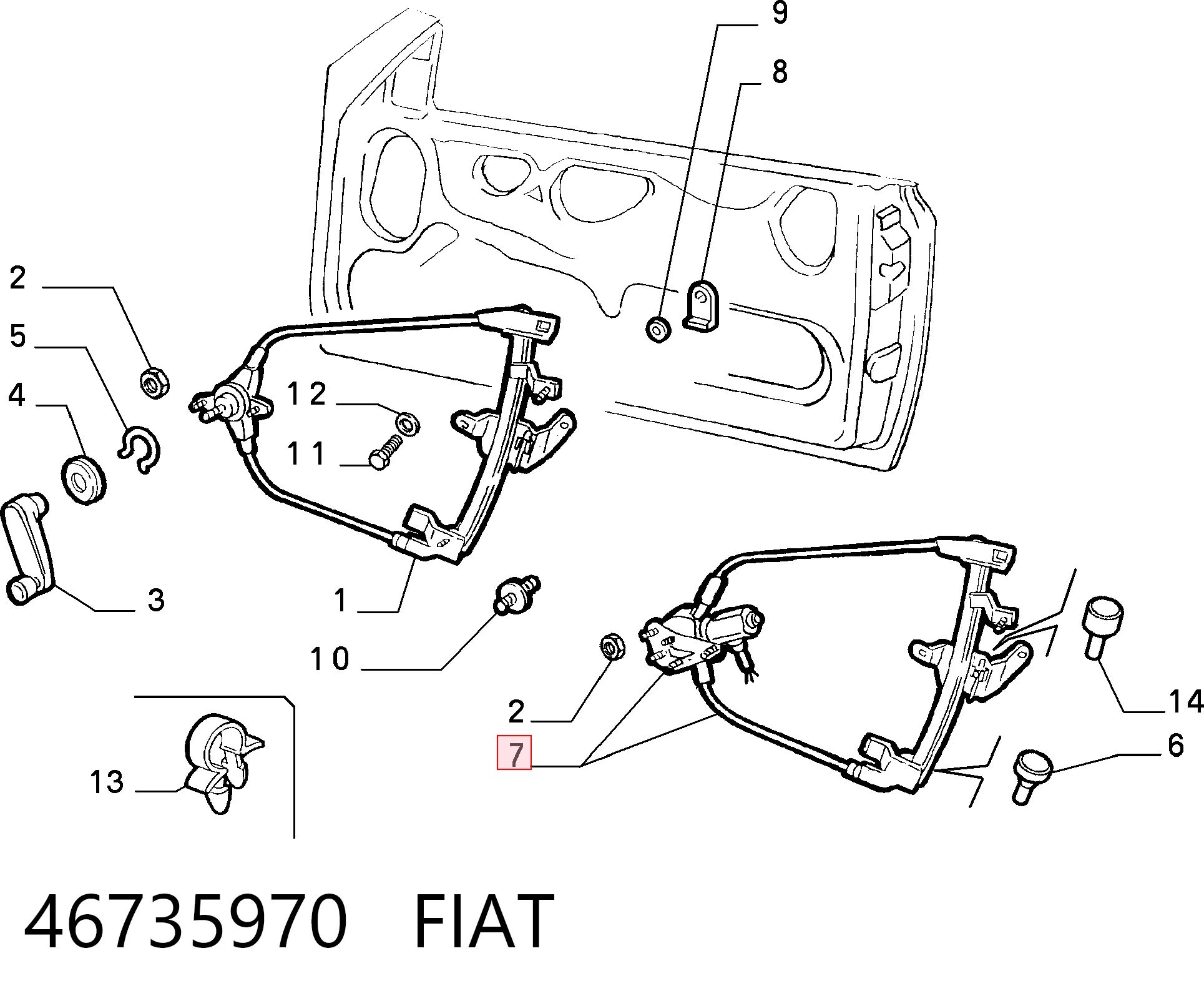 Mecanismo de acionamento de vidro da porta dianteira direita Fiat Punto  176C