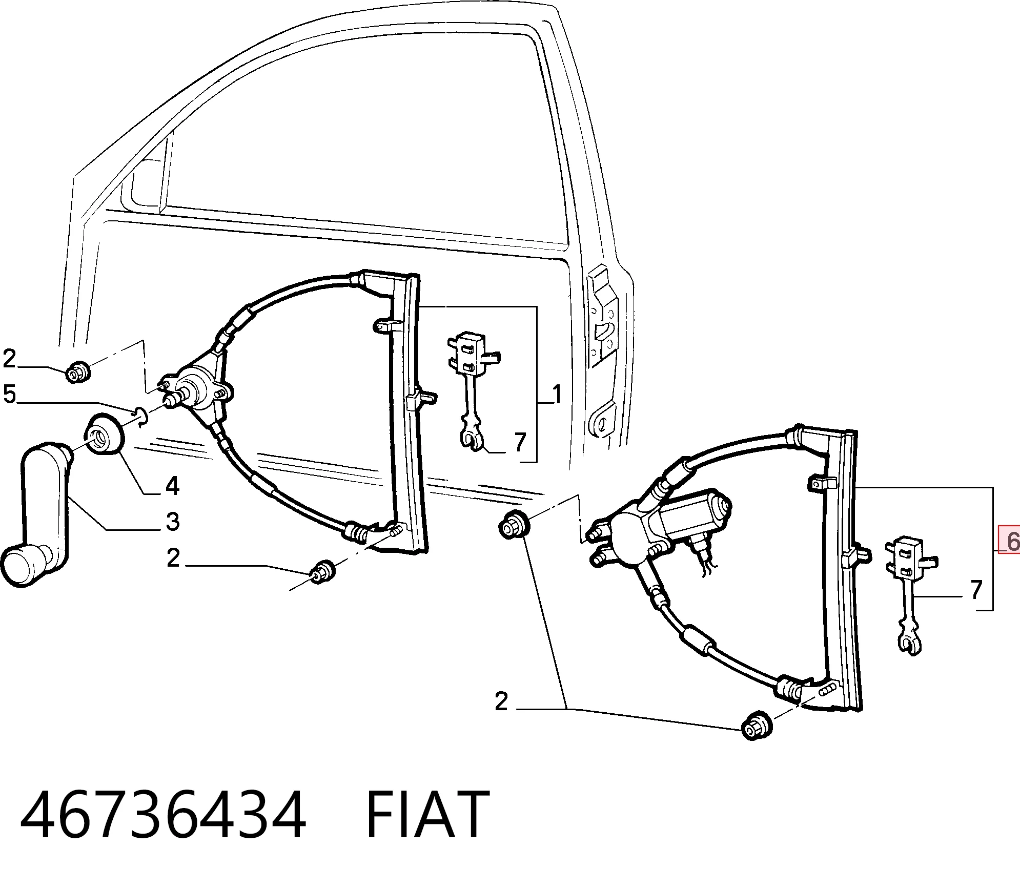 Mecanismo de acionamento de vidro da porta dianteira direita Fiat Punto I 176 ao melhor preço