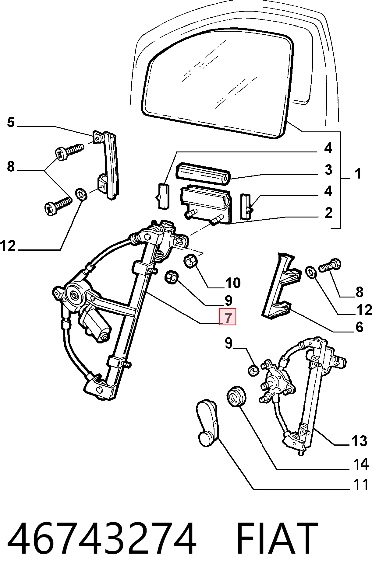  Mecanismo de acionamento de vidro da porta dianteira direita Alfa Romeo 146 hatchback (930) (1994 - 2001) 